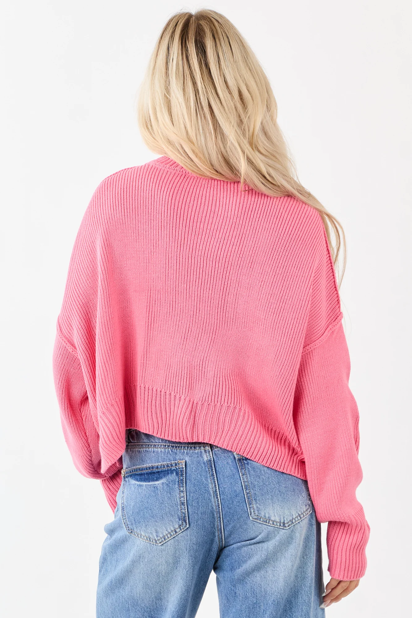 Pink Rib Knit Cropped Sweater