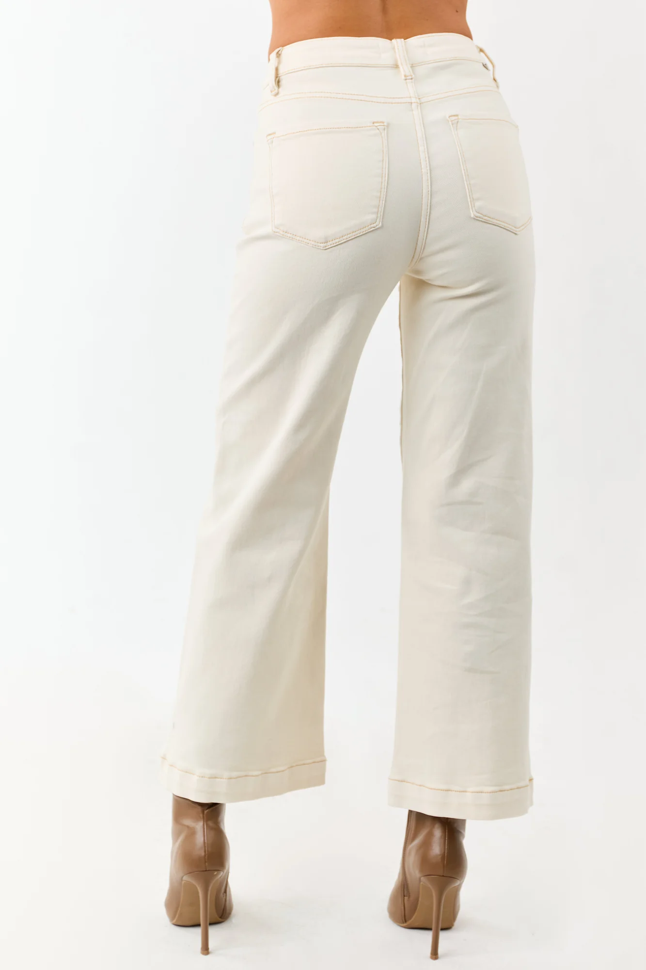 White Tummy Control Wide Leg Stretch Jeans for Women