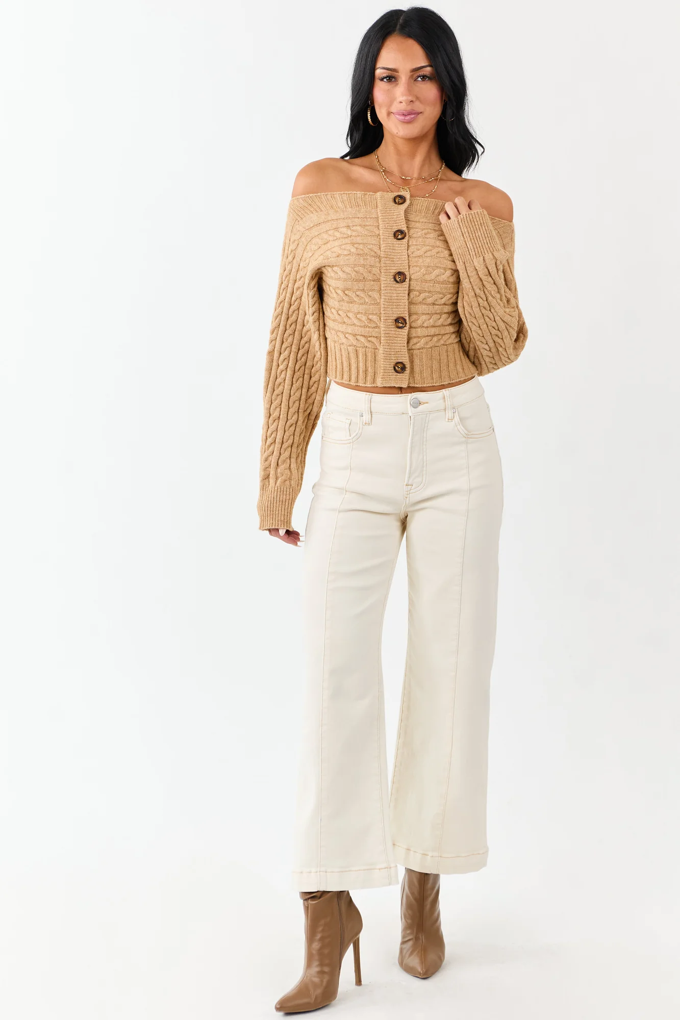 White Tummy Control Wide Leg Stretch Jeans for Women