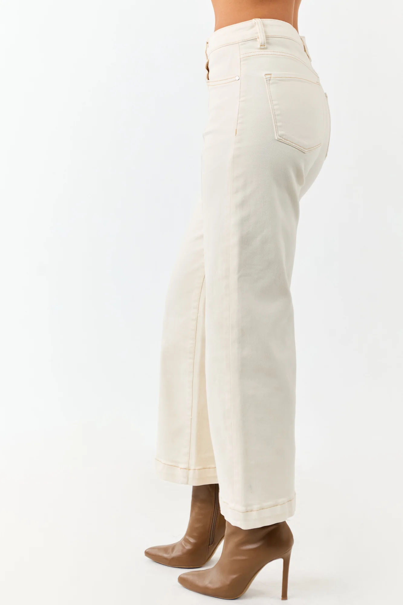 White Tummy Control Wide Leg Stretch Jeans for Women