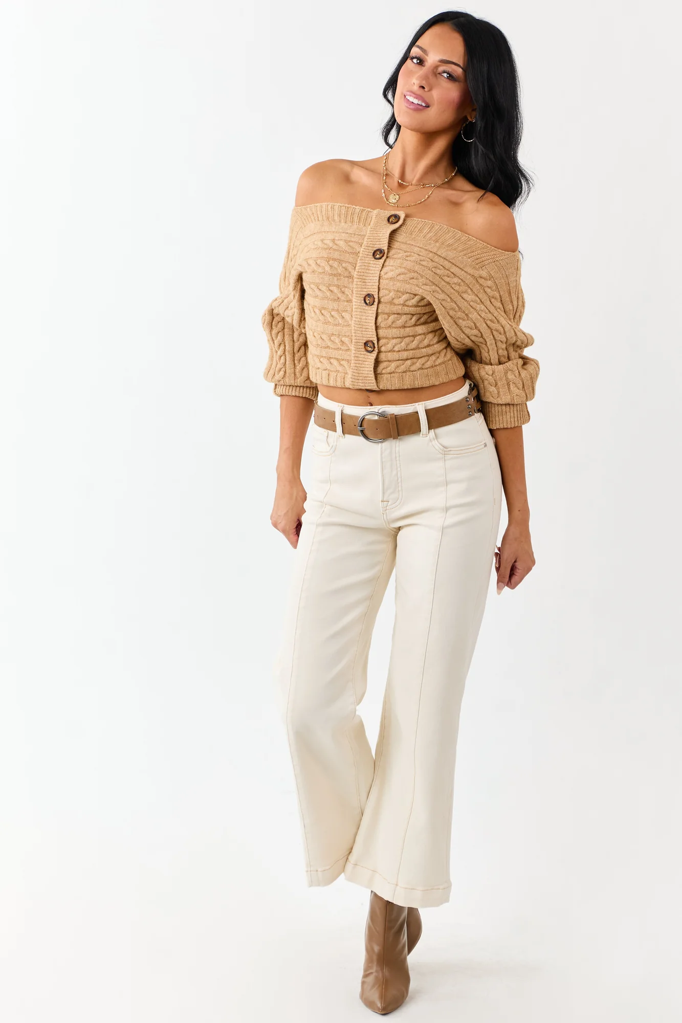 White Tummy Control Wide Leg Stretch Jeans for Women