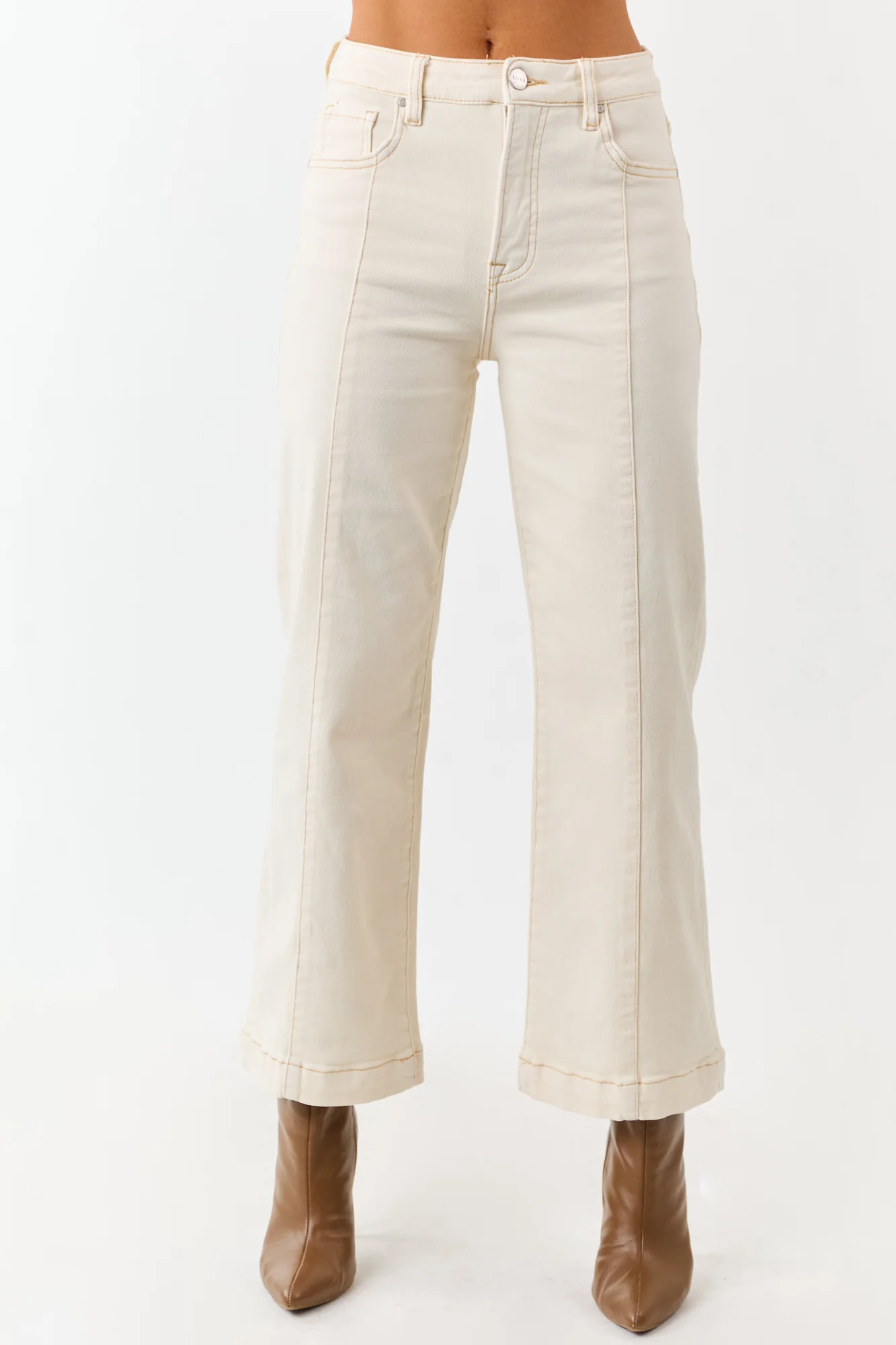 White Tummy Control Wide Leg Stretch Jeans for Women