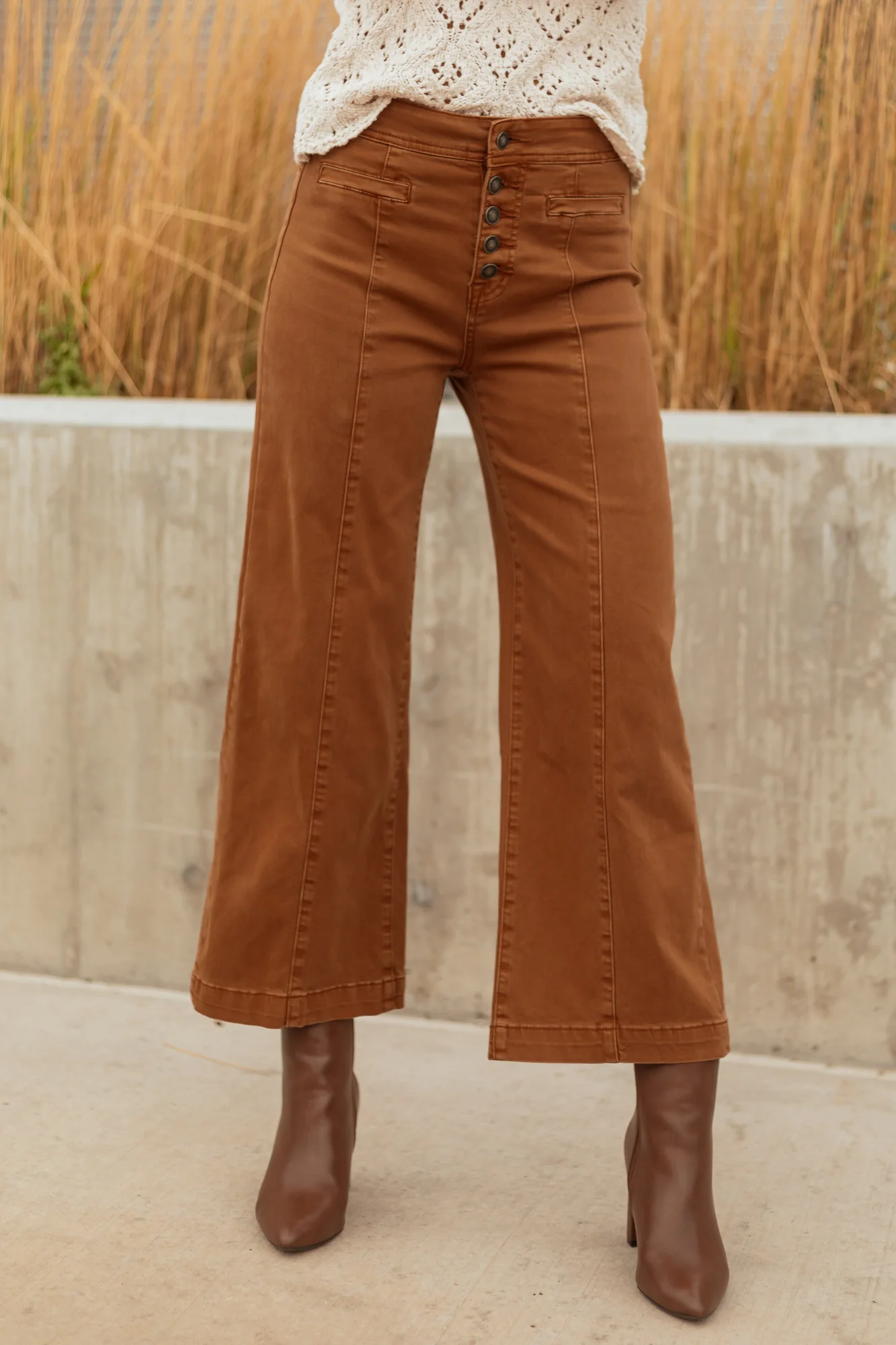 Caramel Stretchy Wide Leg Crop Jeans