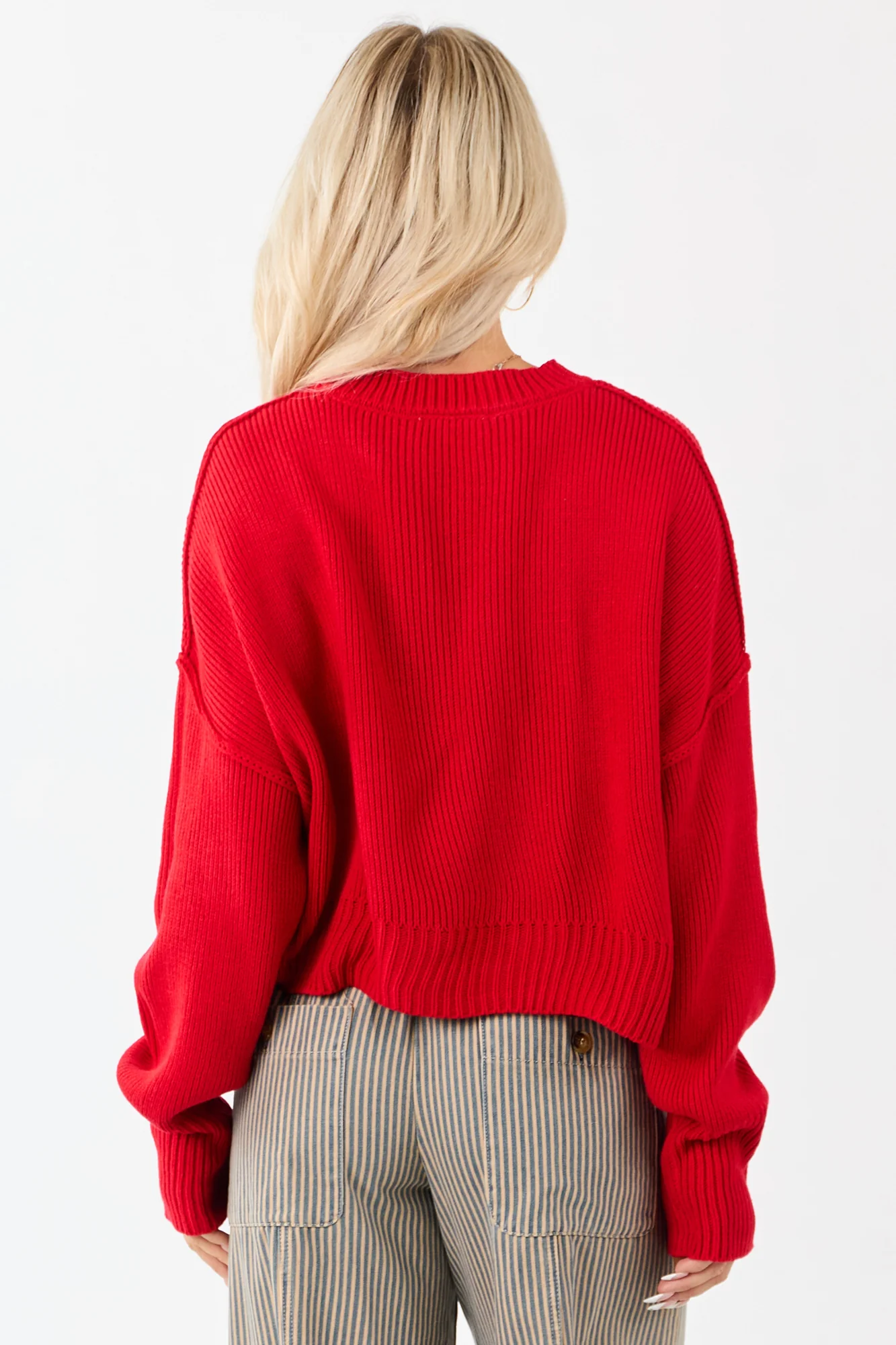 Rib Knit Sweater with Boxy Drop Shoulder Design