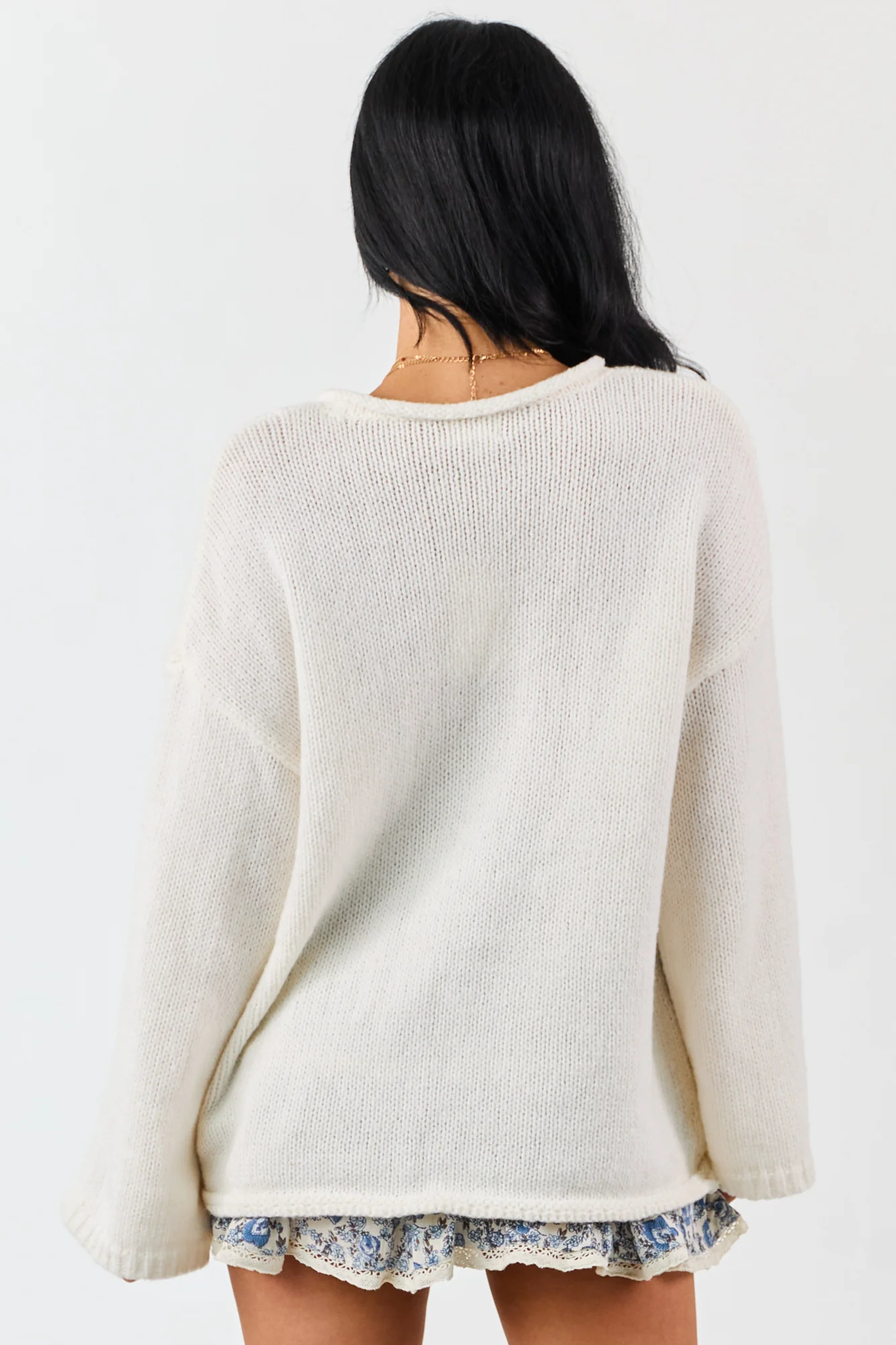 Ivory Cozy Knit V Neck Sweater