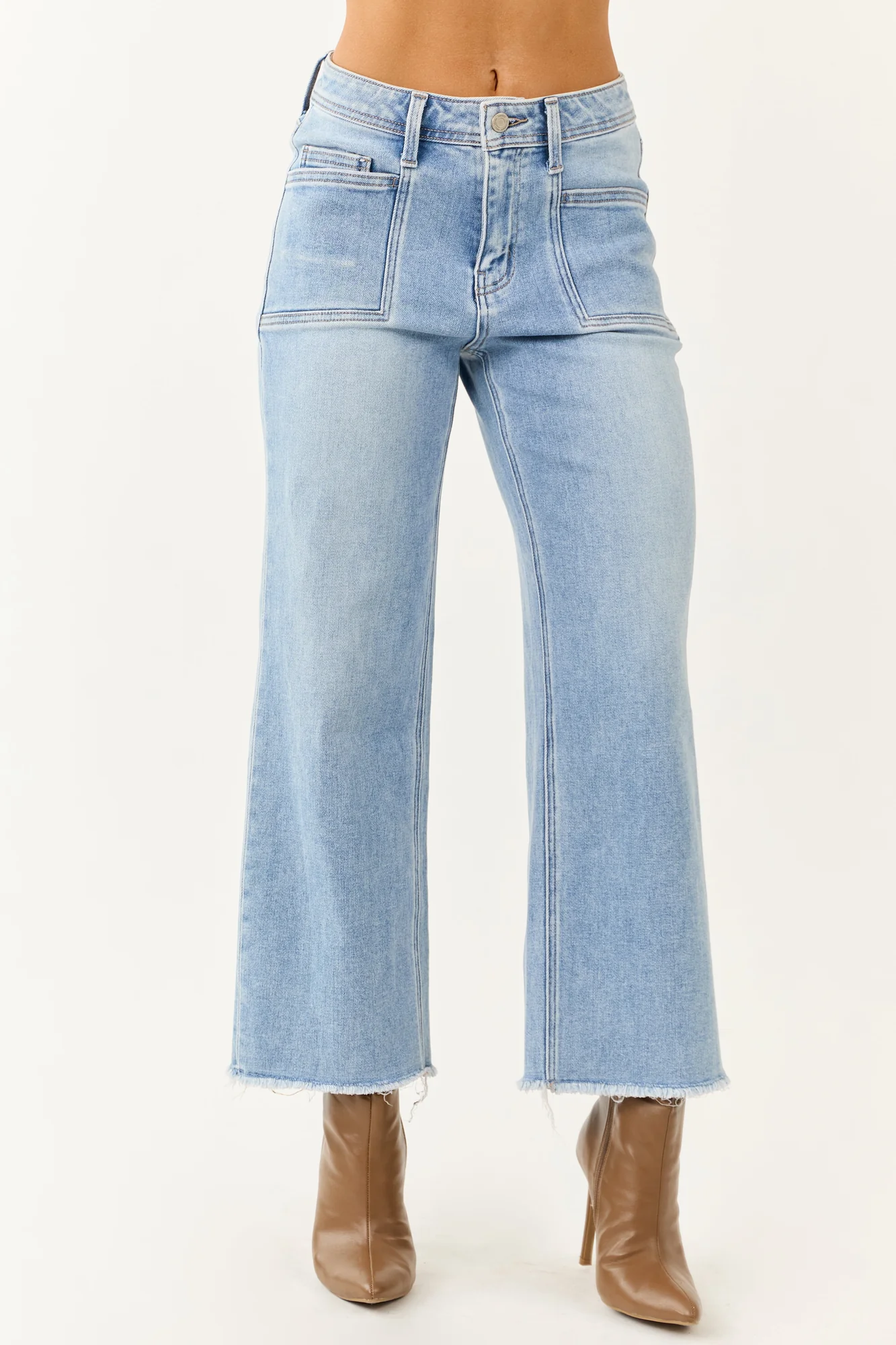 Light Wash Wide Leg High-Rise Stretchy Crop Jeans
