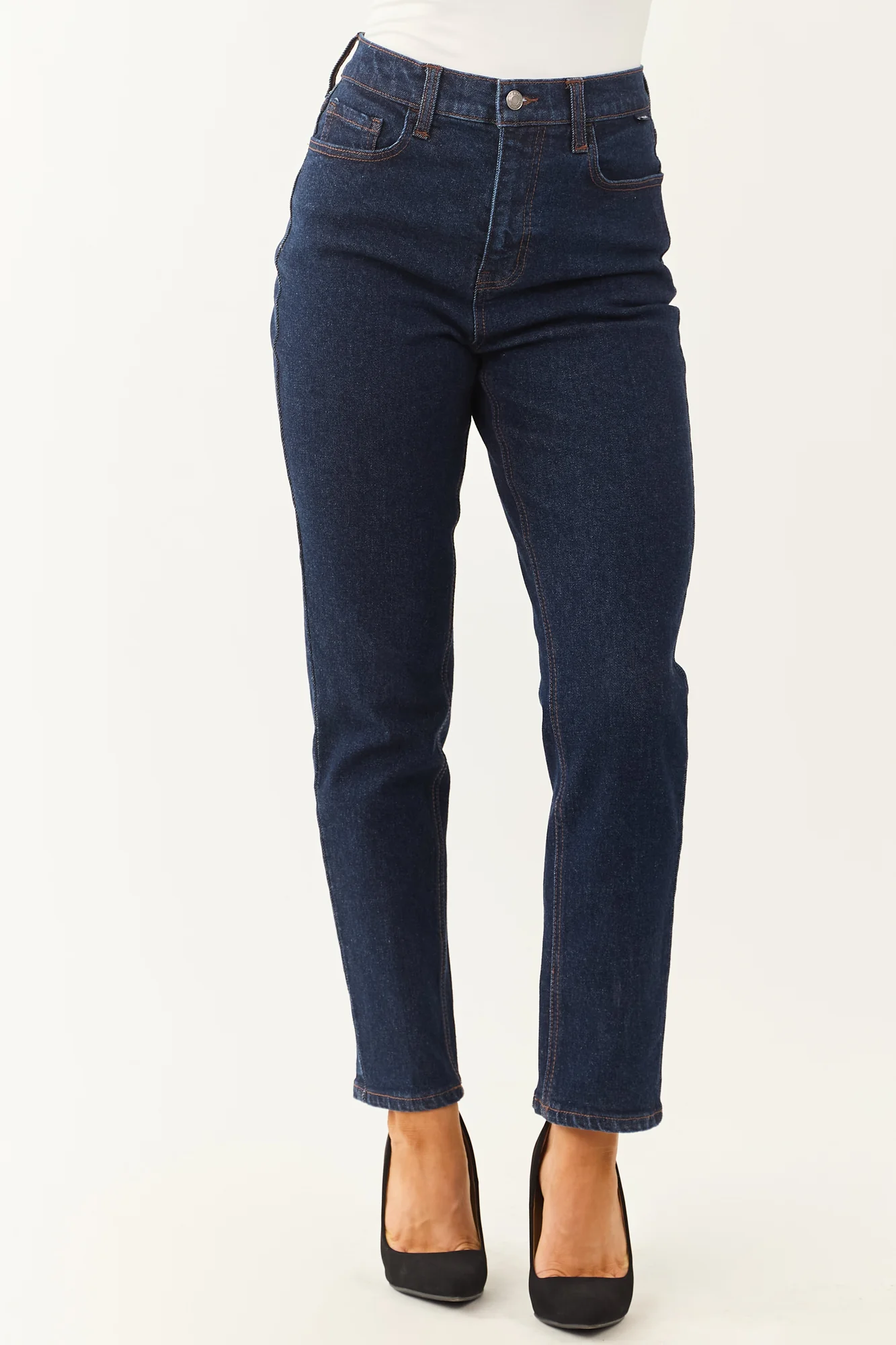 Dark Wash Stretchy Straight Fit Denim Jeans