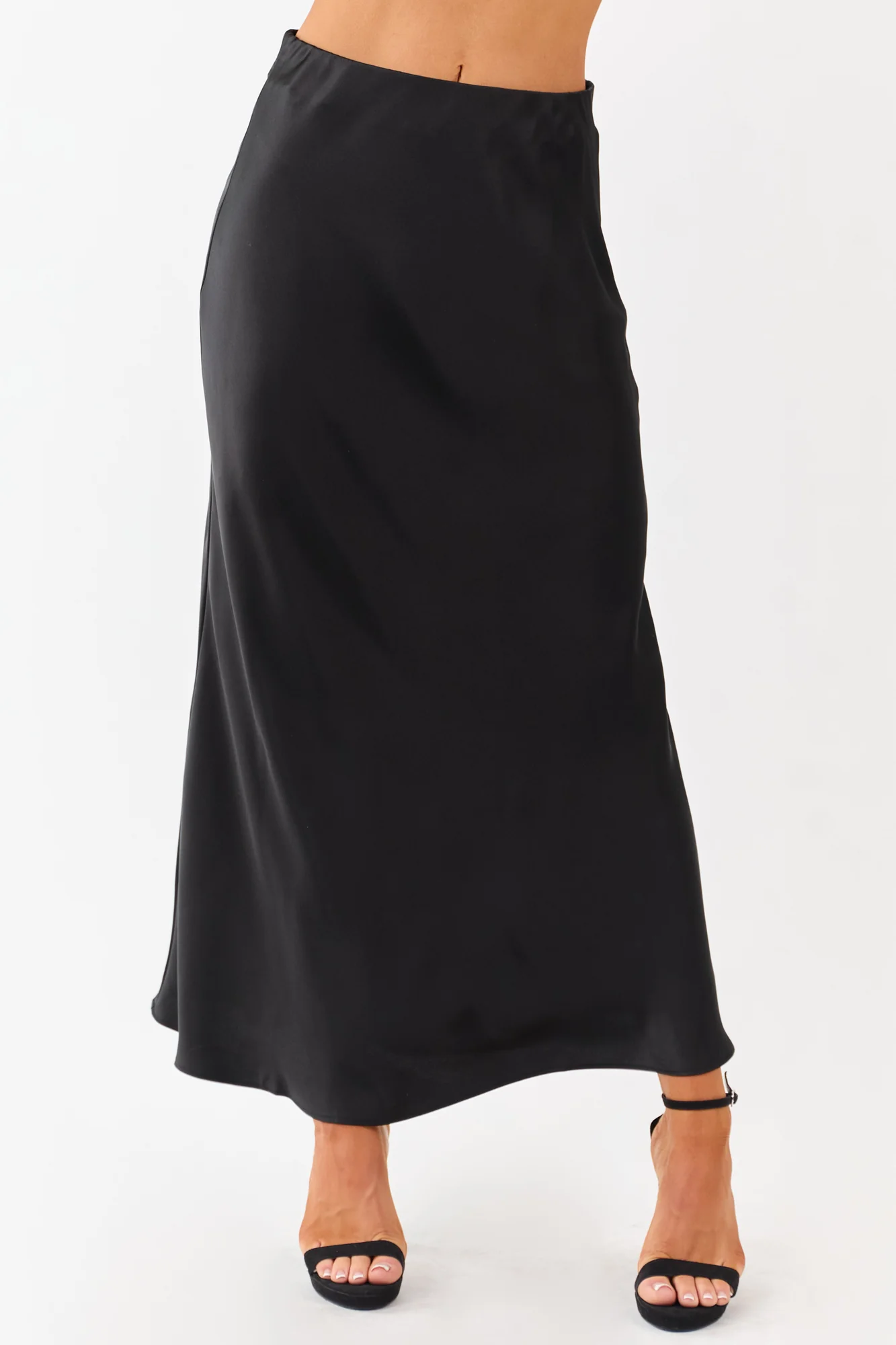 Black Satin Maxi Skirt with Elastic Waistband