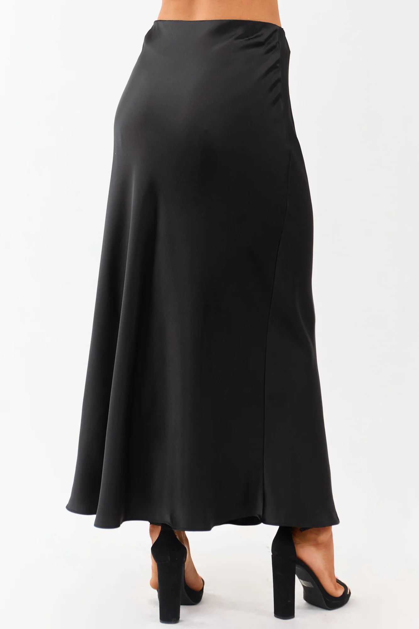 Black Satin Maxi Skirt with Elastic Waistband