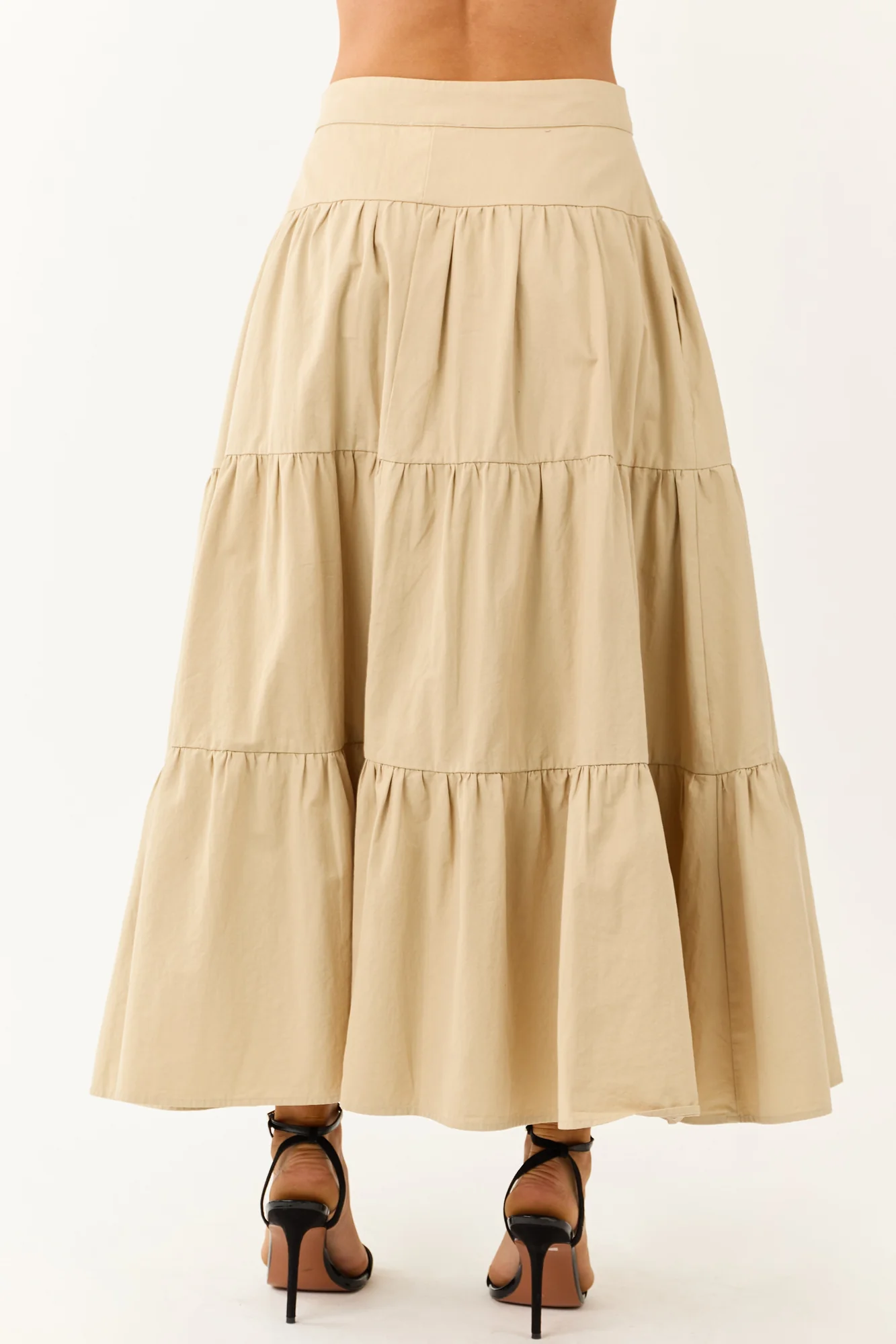 Taupe Tiered Cotton Boho Maxi Skirt