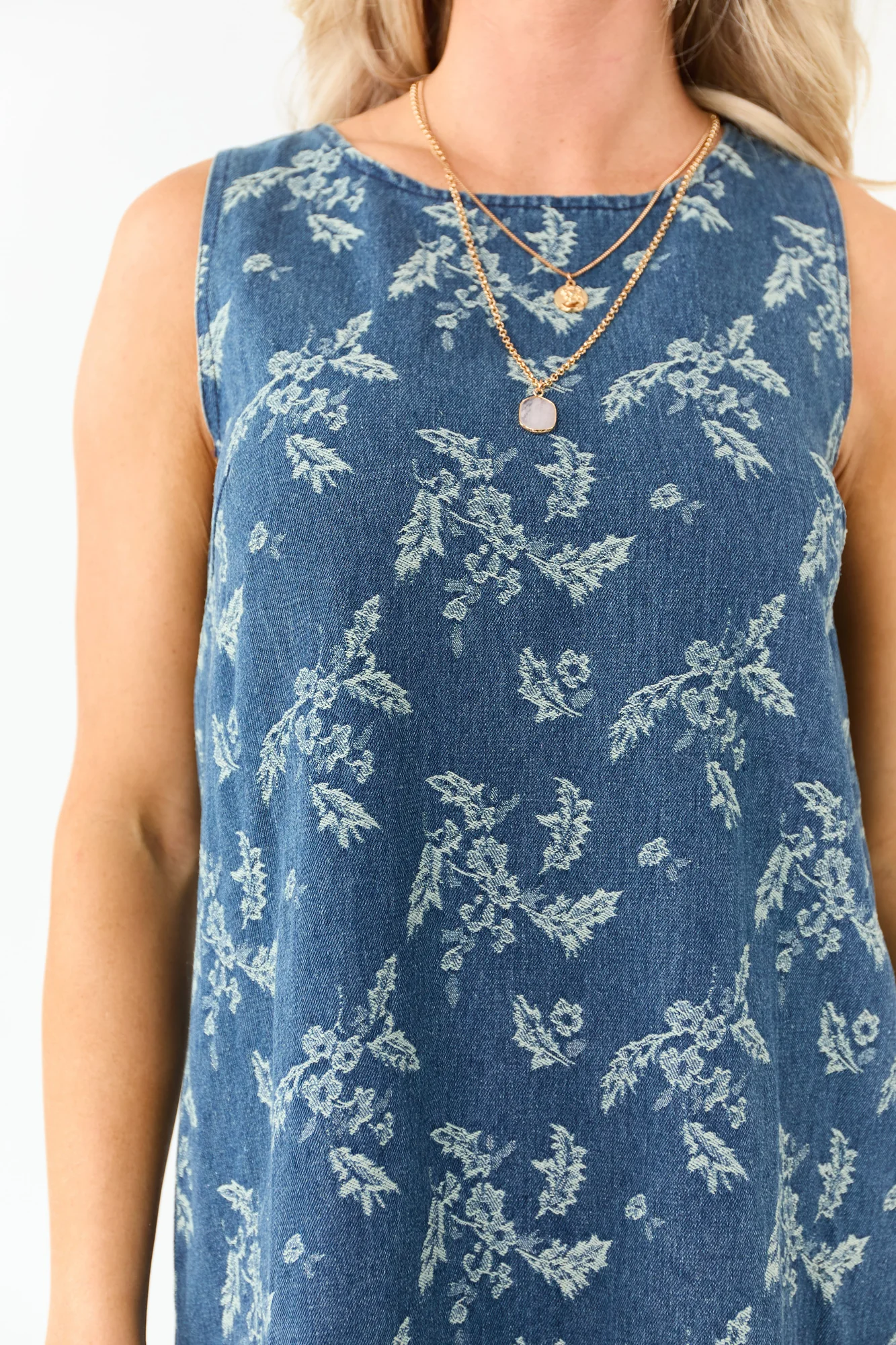 Denim Floral Jacquard Shift Mini Dress