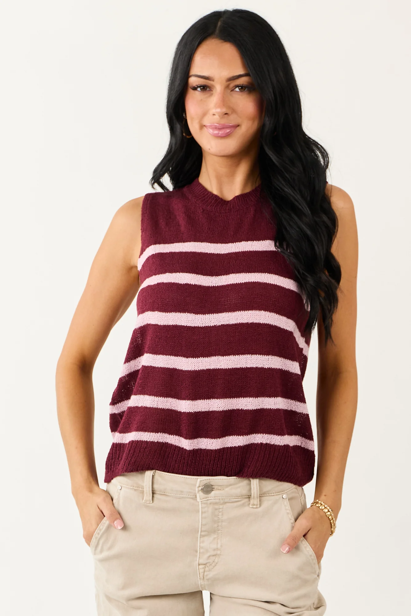 Striped Sweater Tank Top in Mahogany and Mauve (XS-L)