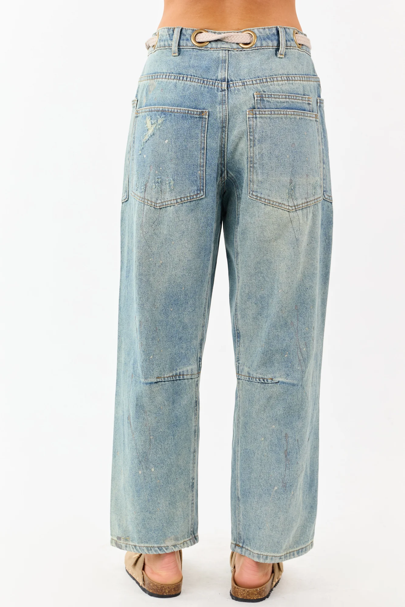 Vintage Medium Wash Artsy Wide Leg Denim Pants