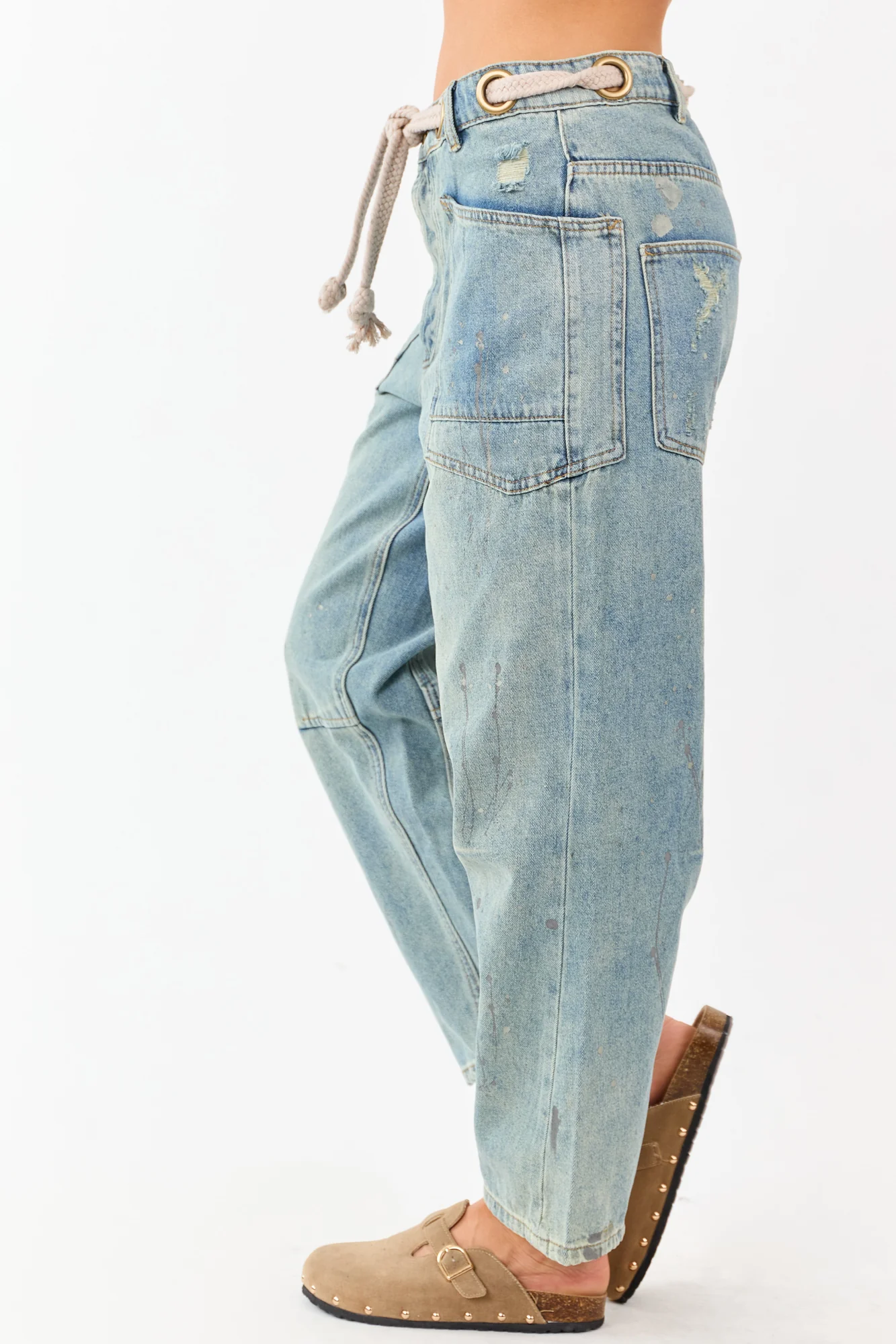 Vintage Medium Wash Artsy Wide Leg Denim Pants