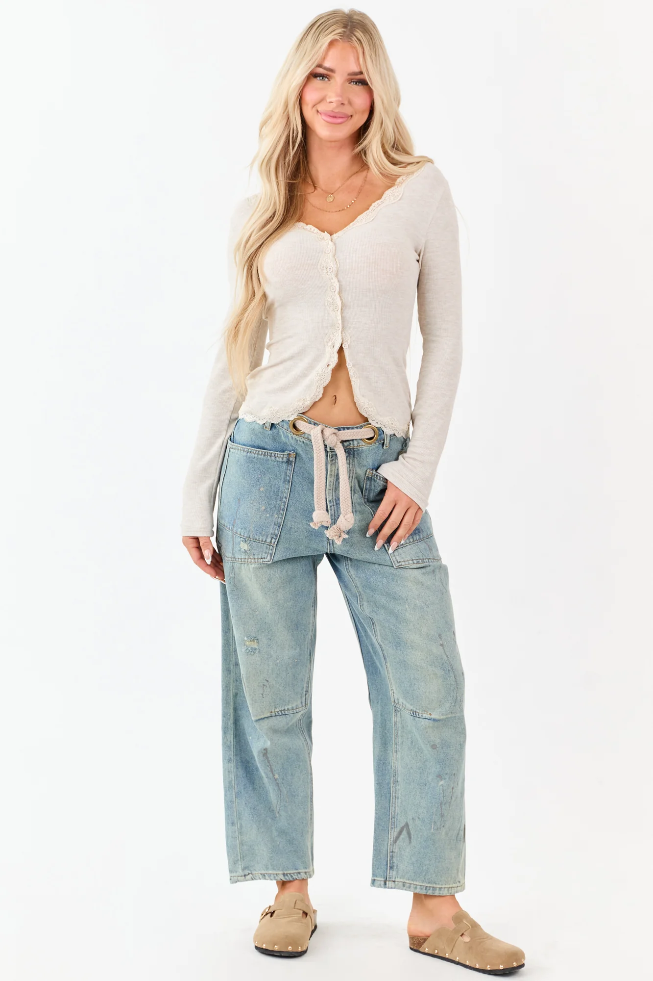 Vintage Medium Wash Artsy Wide Leg Denim Pants