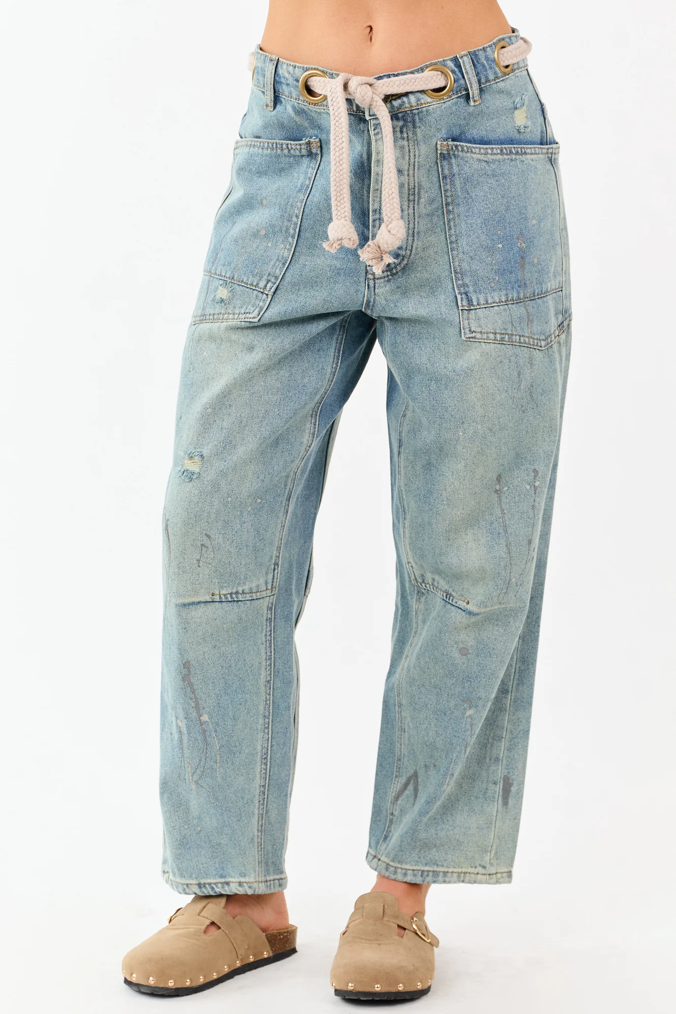 Vintage Medium Wash Artsy Wide Leg Denim Pants