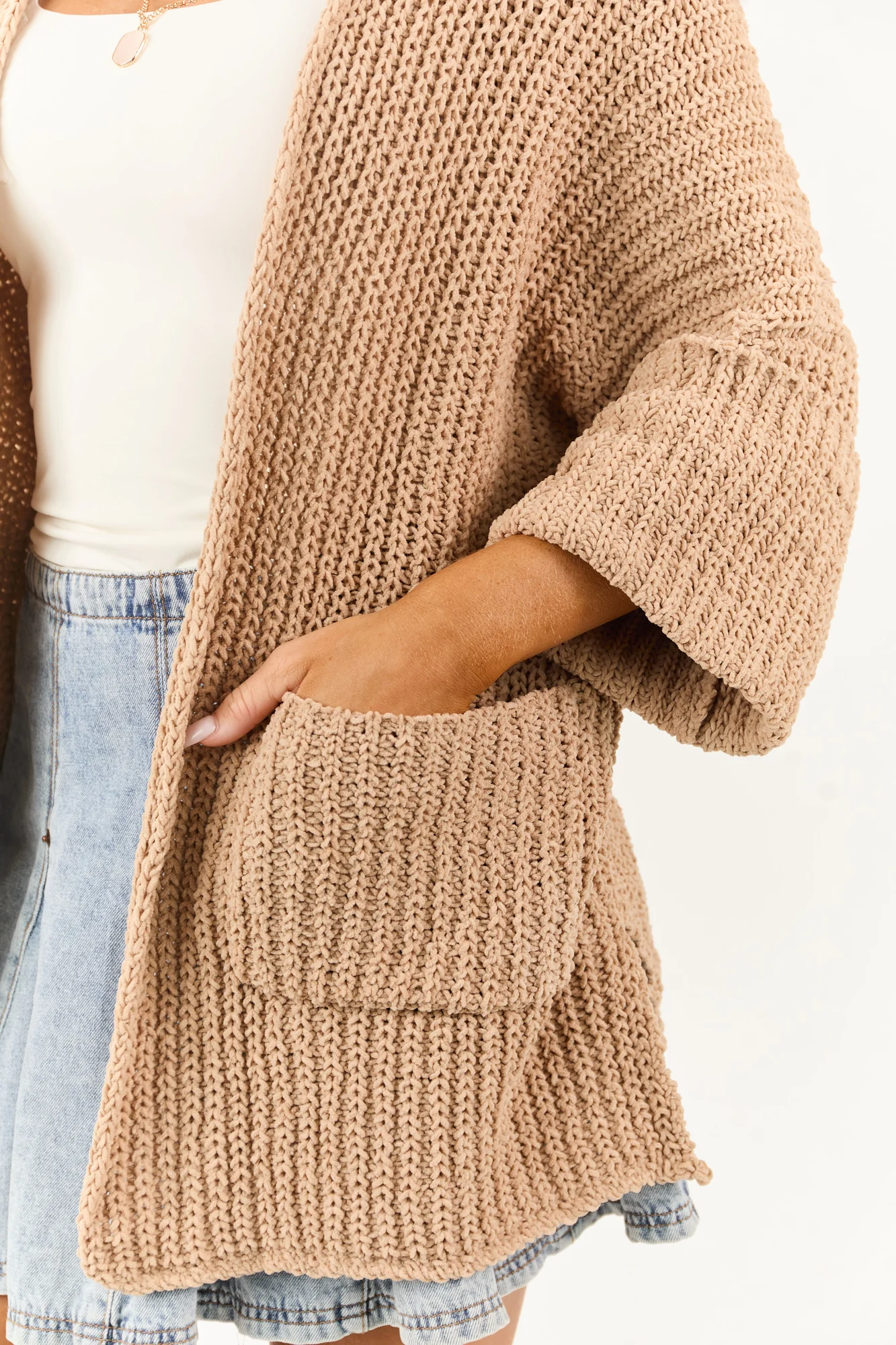 Cozy Brown Knit Open Front Cardigan