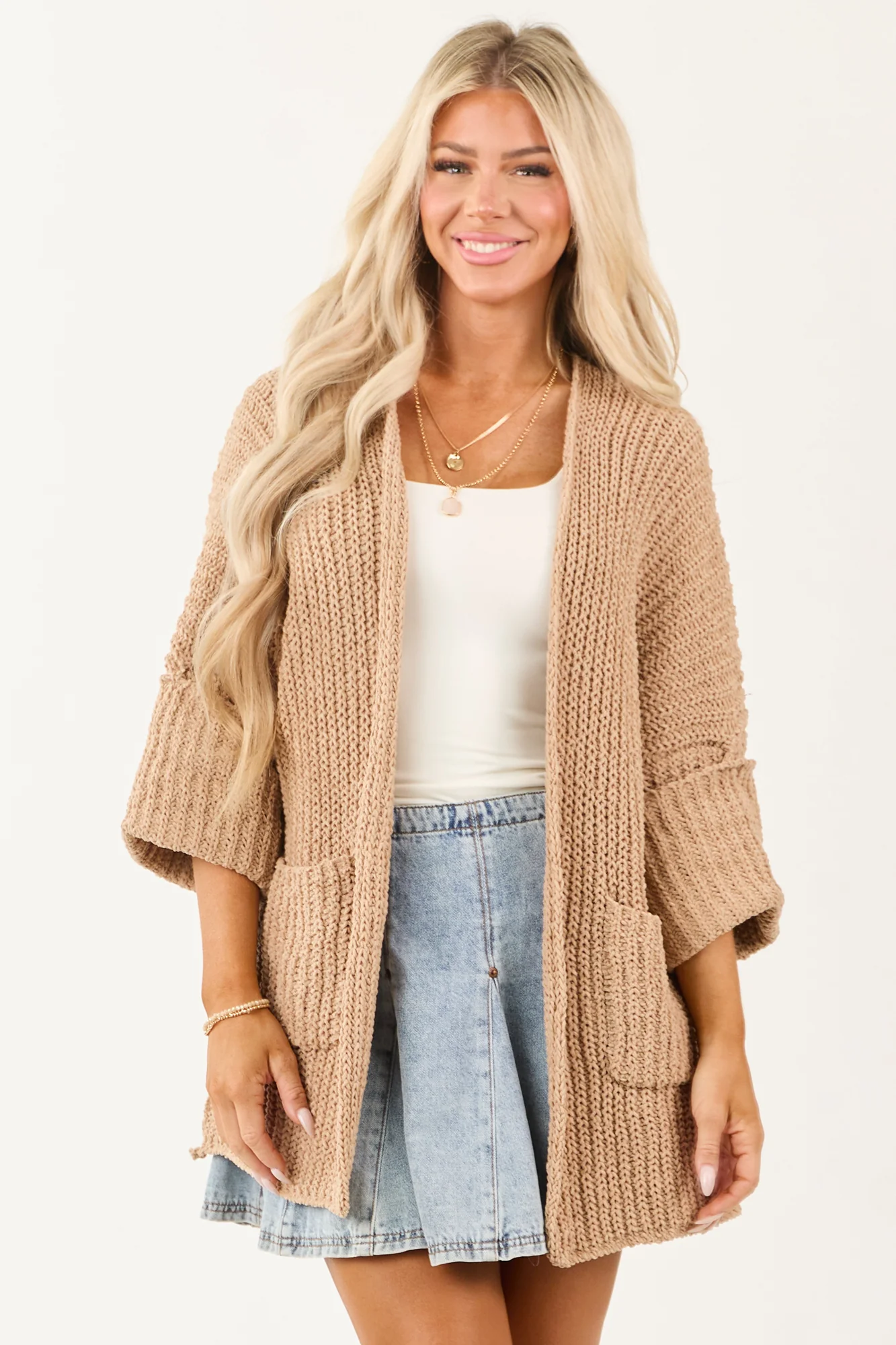 Cozy Brown Knit Open Front Cardigan