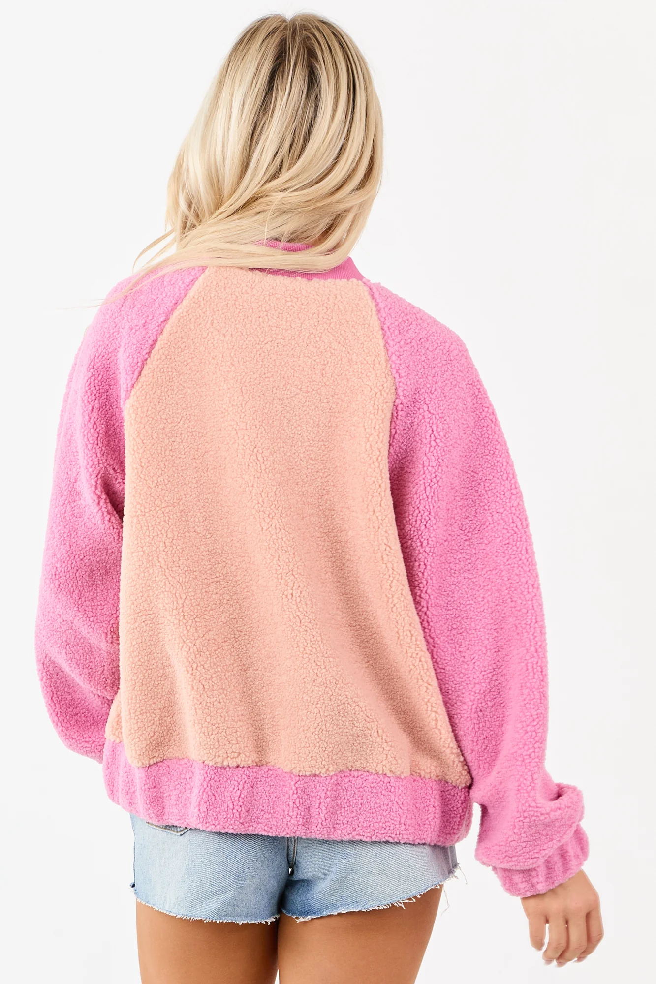 Pink and White Colorblock Fleece Jacket
