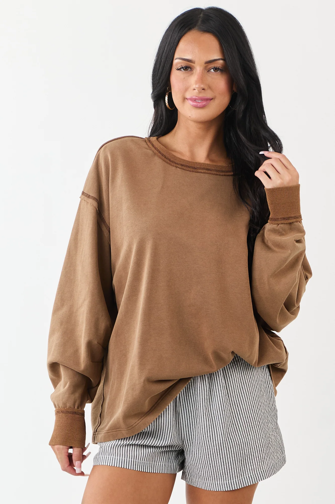 Sepia Oversized Knit Crew Neck Top
