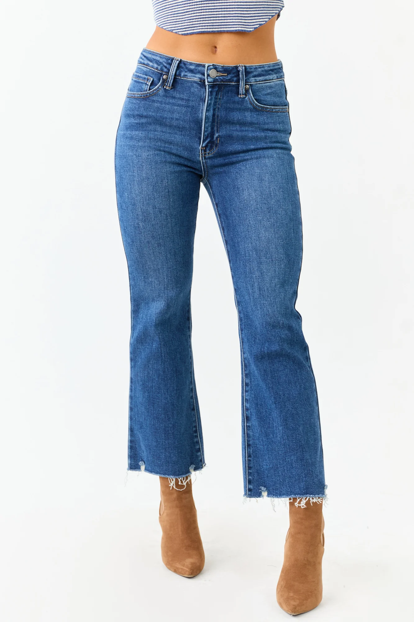Cropped Flare Stretchy Dark Wash Jeans
