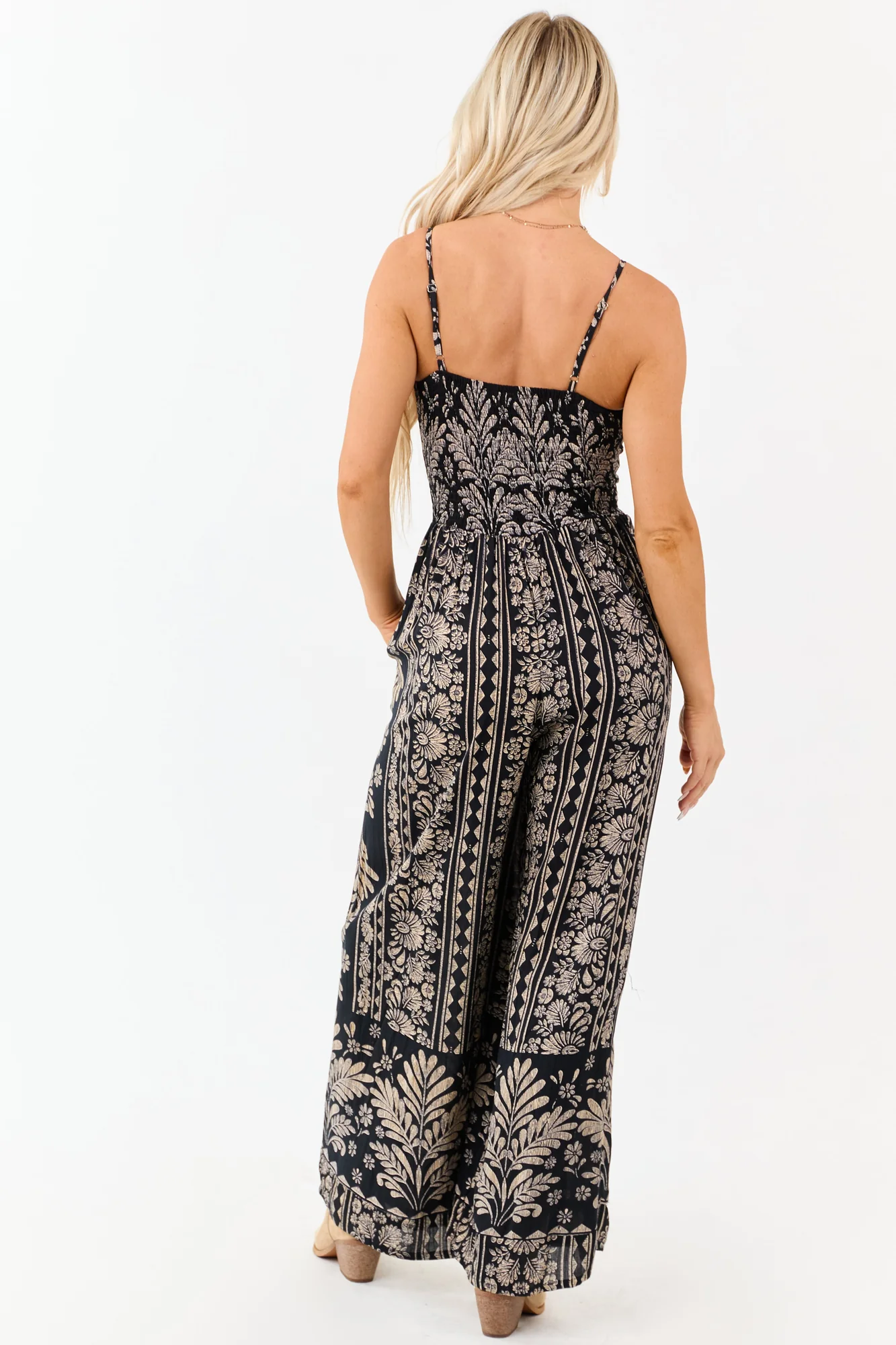 Black Floral Print Twist Front Wide-Leg Jumpsuit