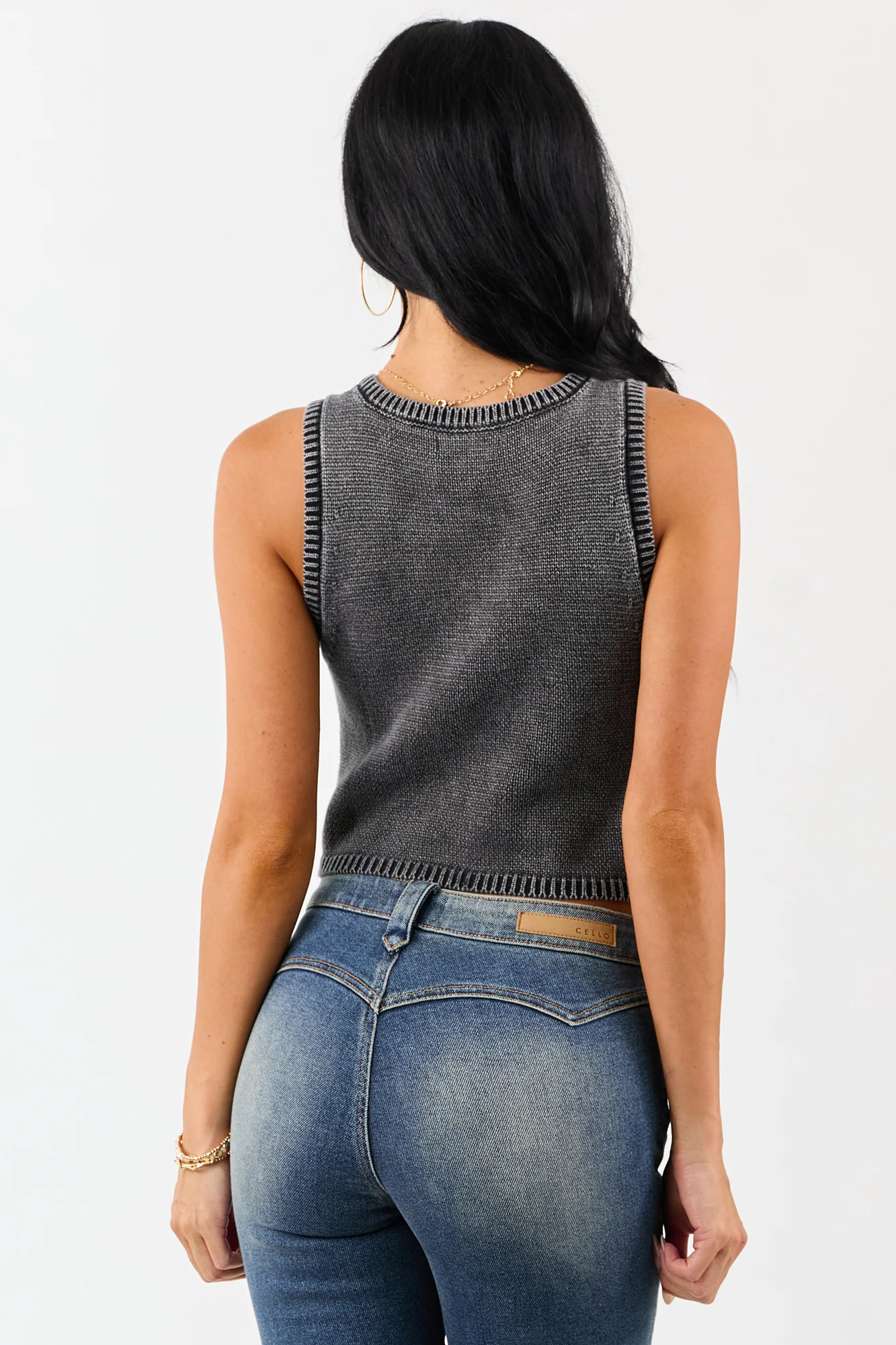 Charcoal Cable Knit Crop Tank Top