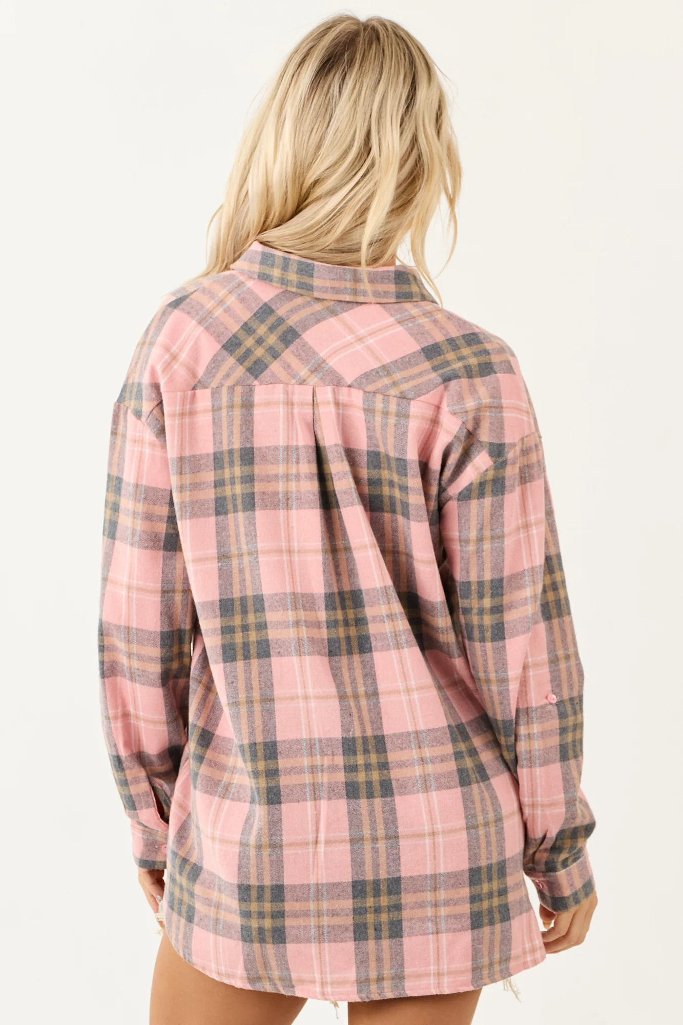 Cozy Faded Plaid Flannel Top in White, Stone, and Sand