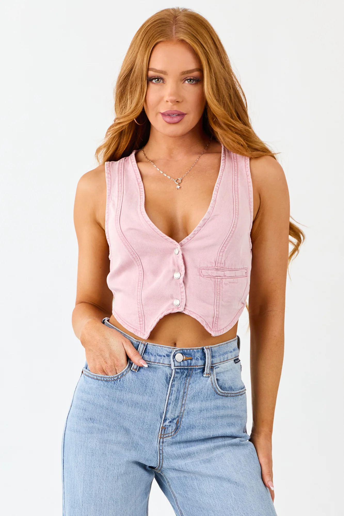 Carnation Lightweight Denim Crop Vest