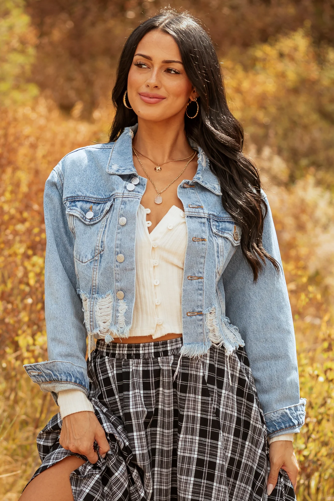 Mineral Wash Distressed Crop Denim Jacket