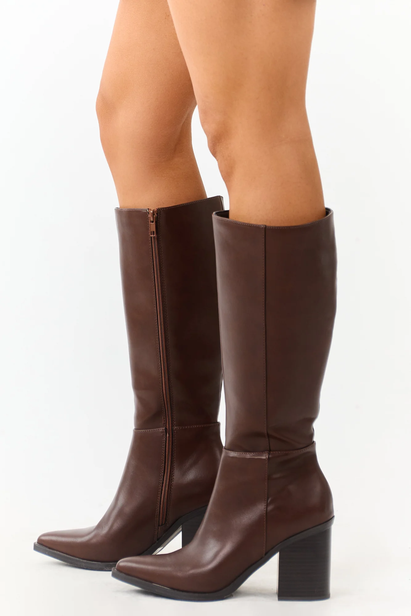 Brown Pointed Toe Tall Knee High Boots