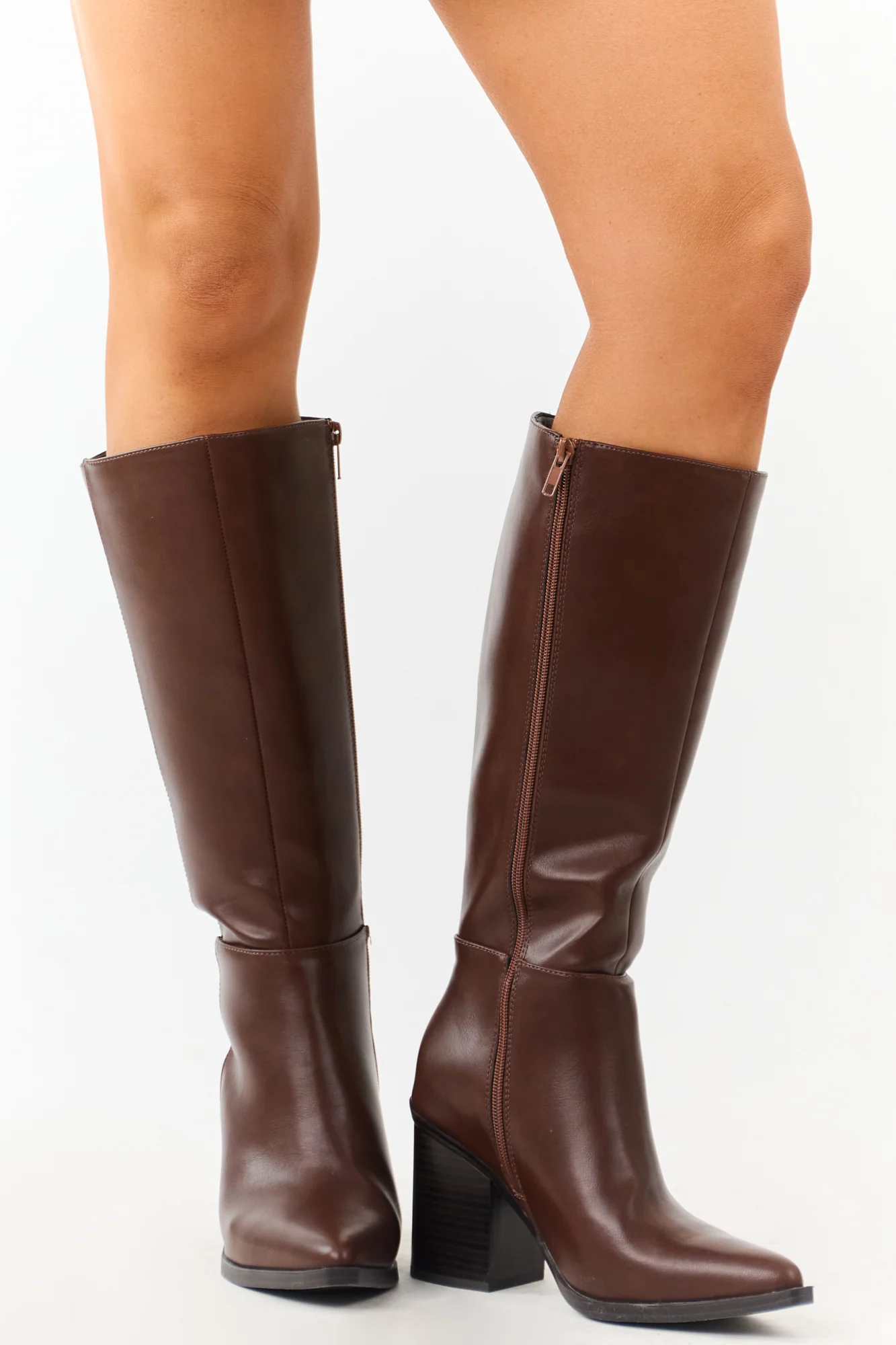 Brown Pointed Toe Tall Knee High Boots