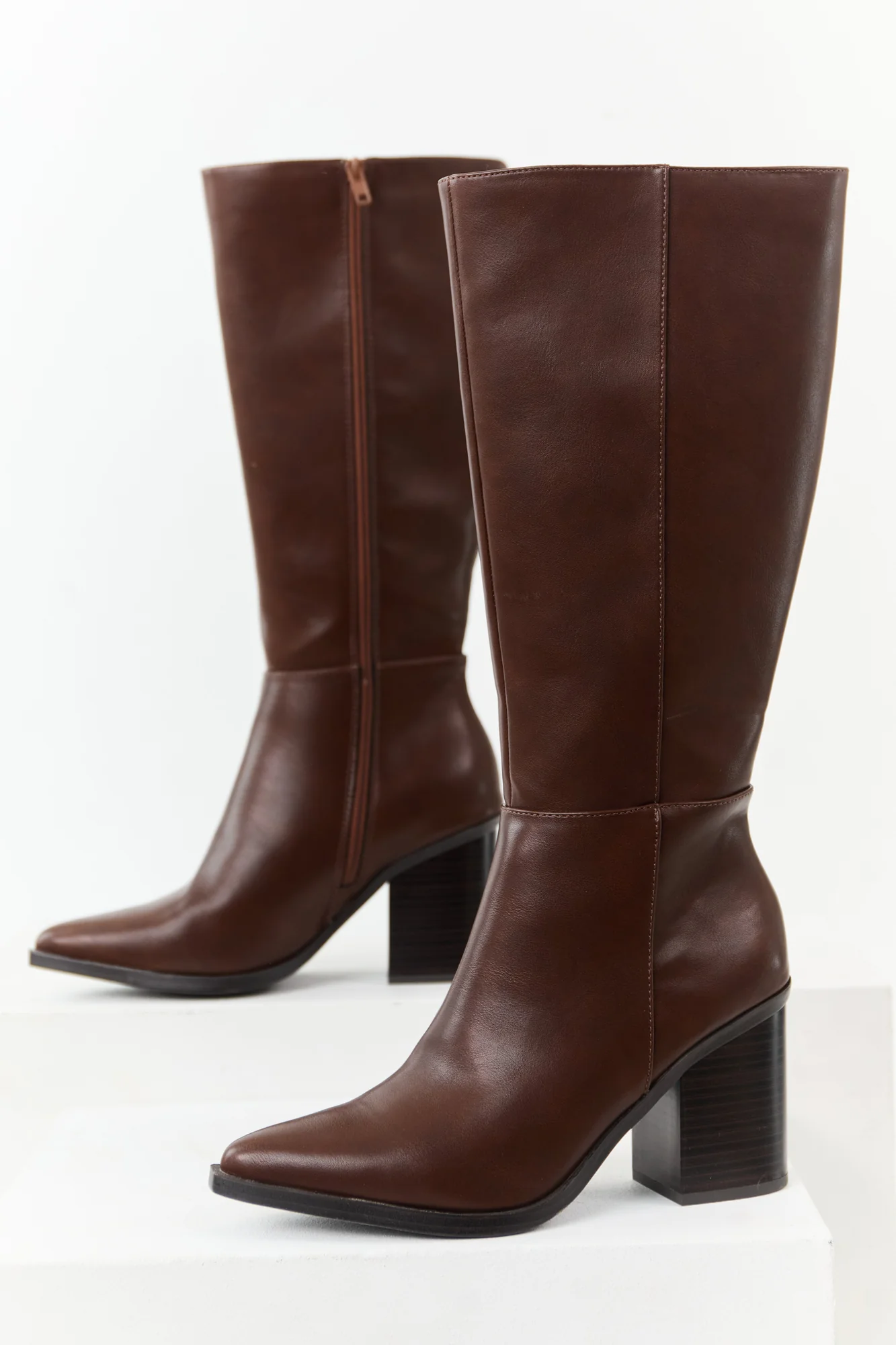 Brown Pointed Toe Tall Knee High Boots