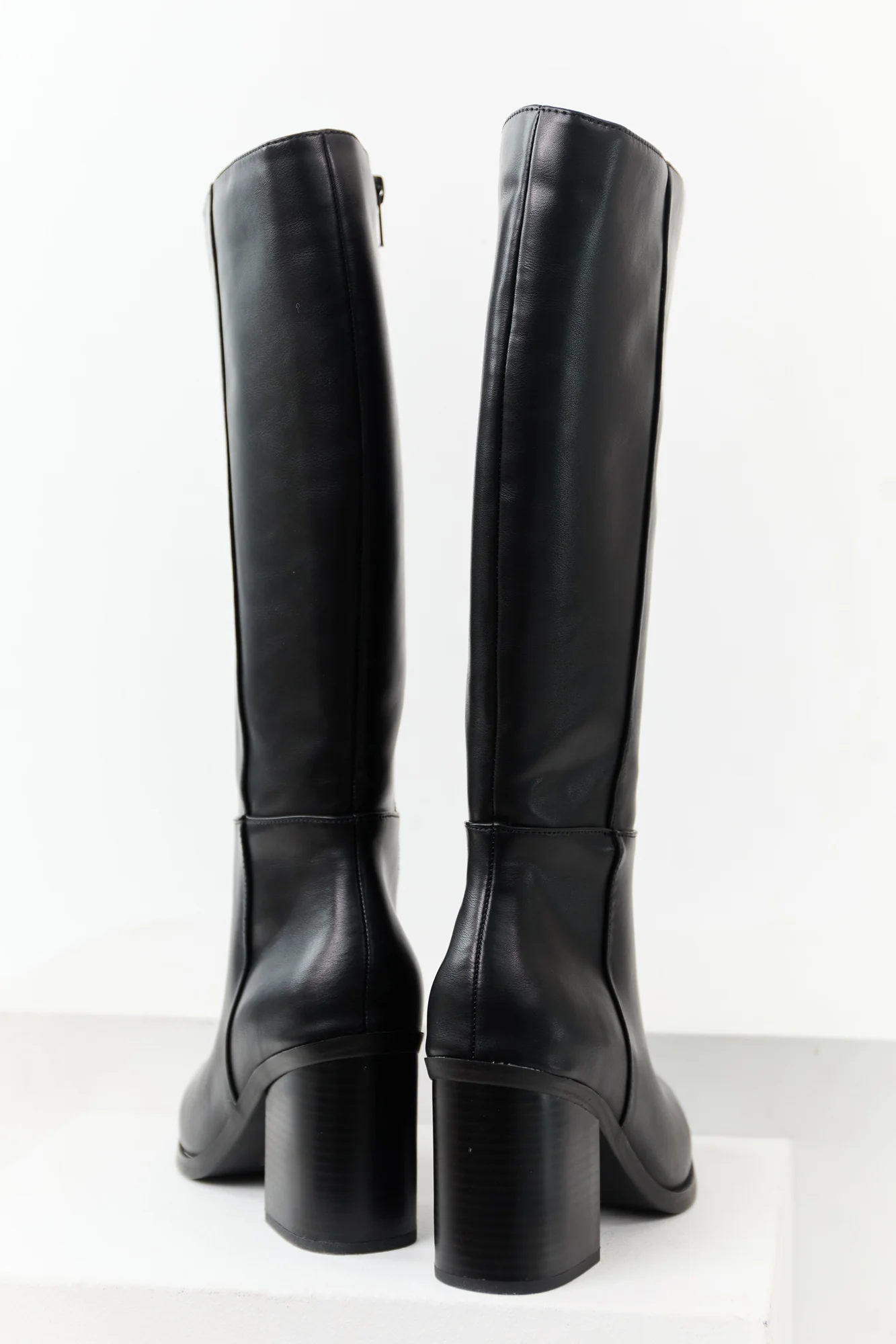 Womens Black Faux Leather Knee High Boots