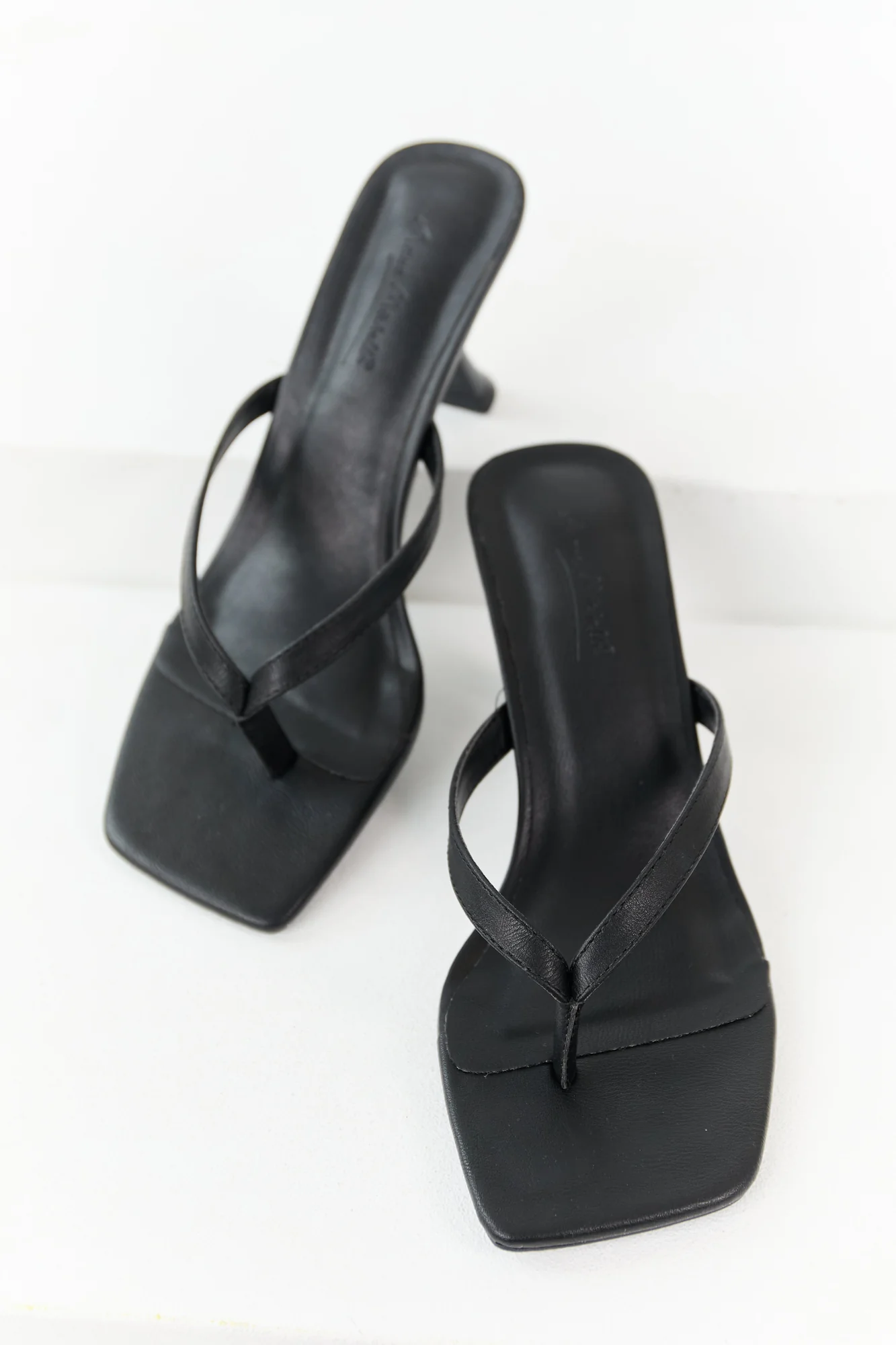 Black Square Toe Heels with Thong Strap - Elegant Style