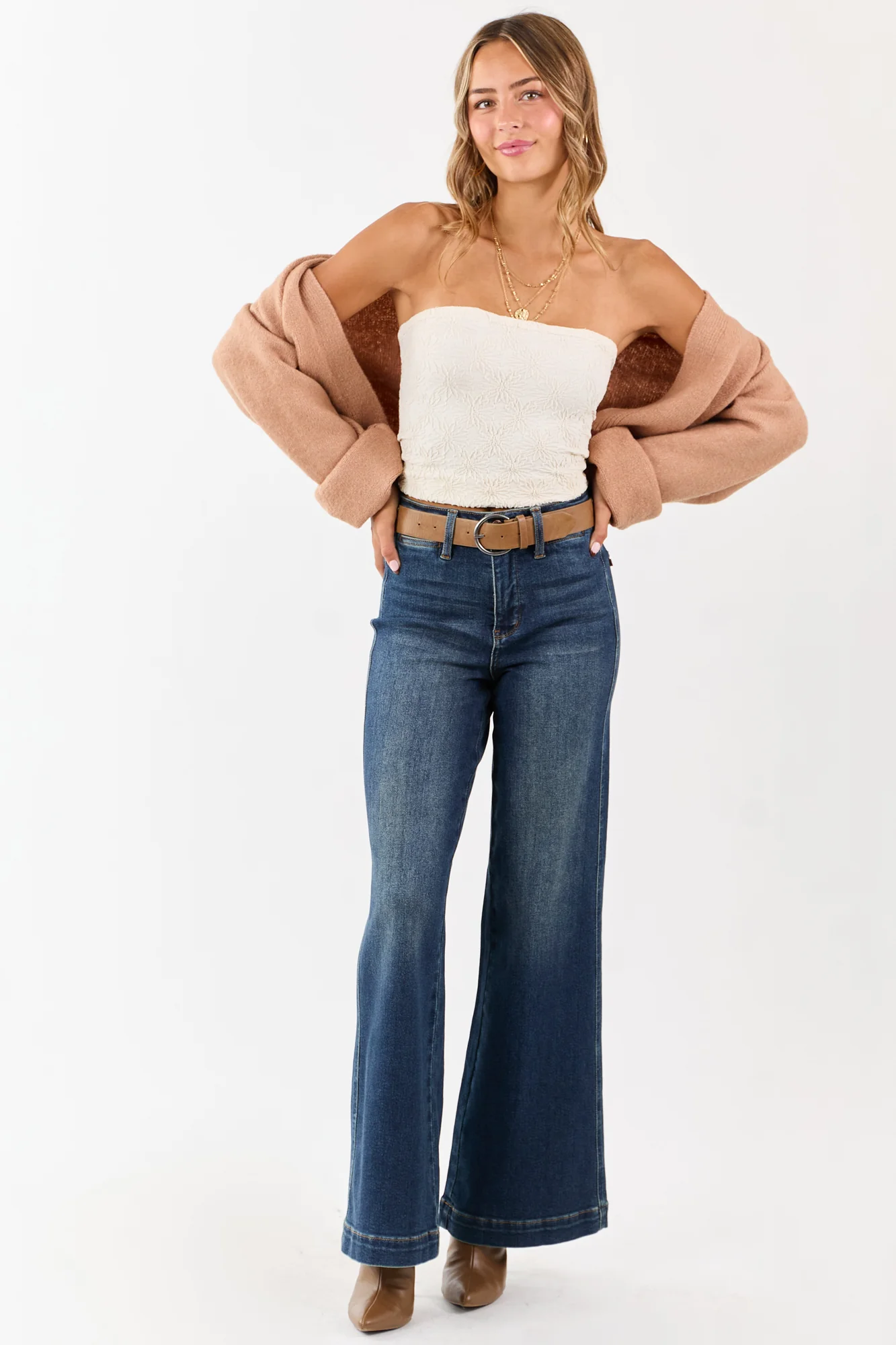 Dark Wash Tummy Control Wide Leg Jeans