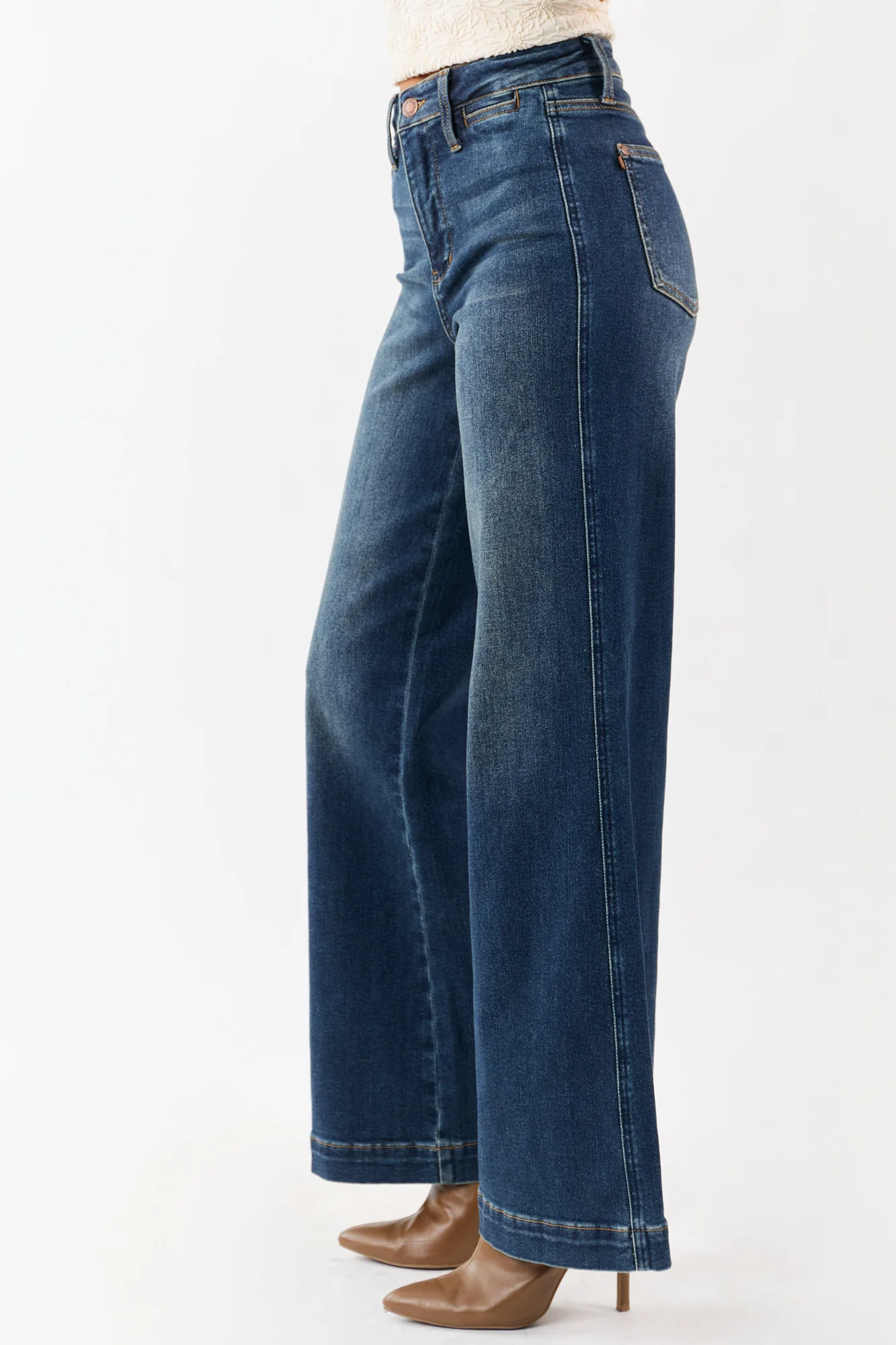 Dark Wash Tummy Control Wide Leg Jeans