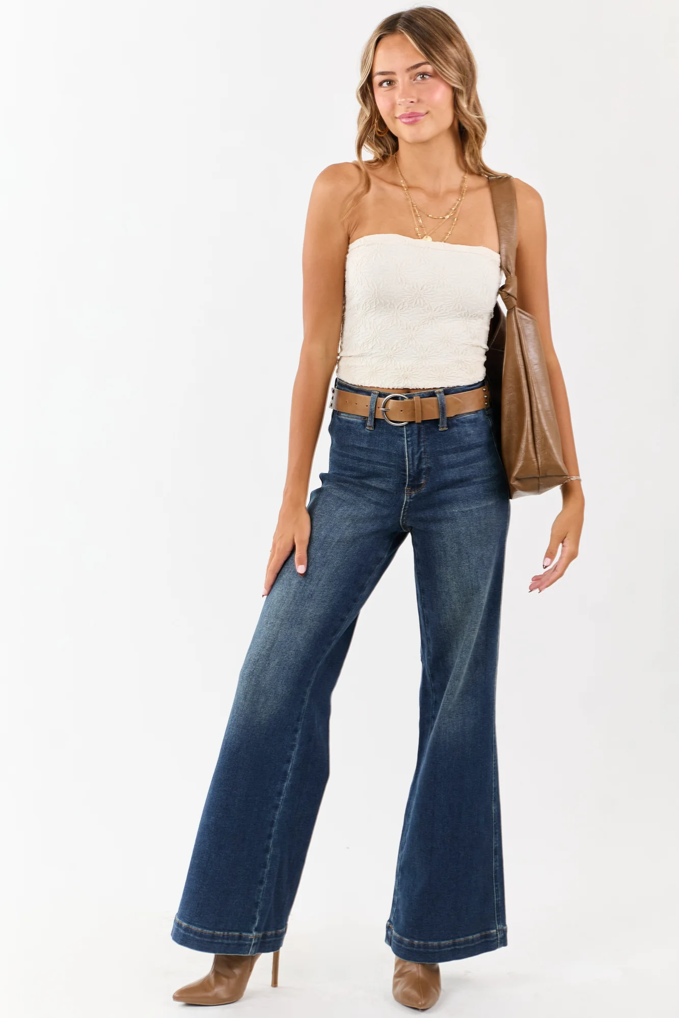Dark Wash Tummy Control Wide Leg Jeans