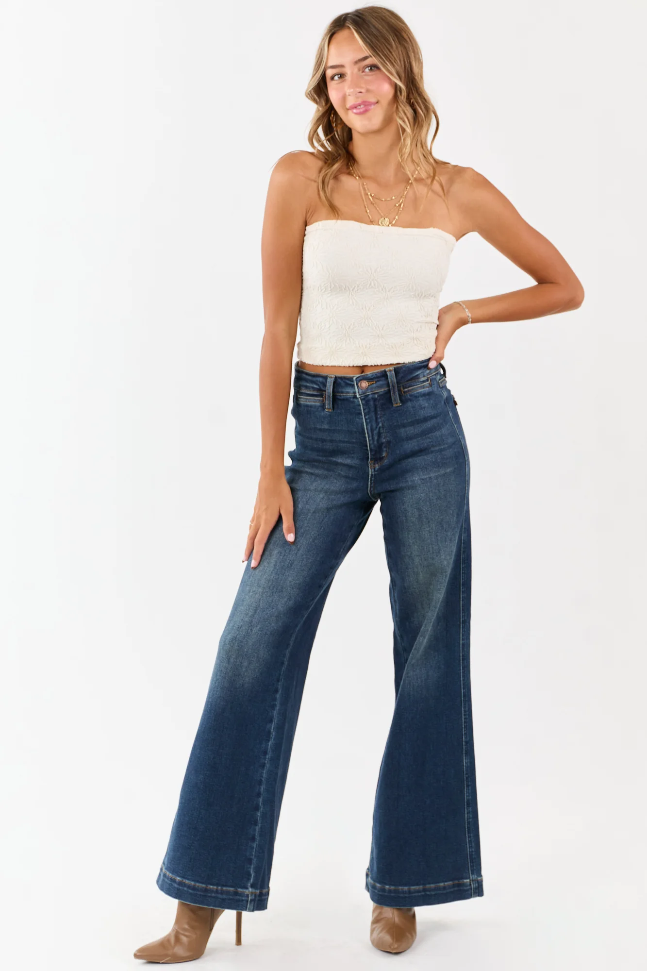 Dark Wash Tummy Control Wide Leg Jeans