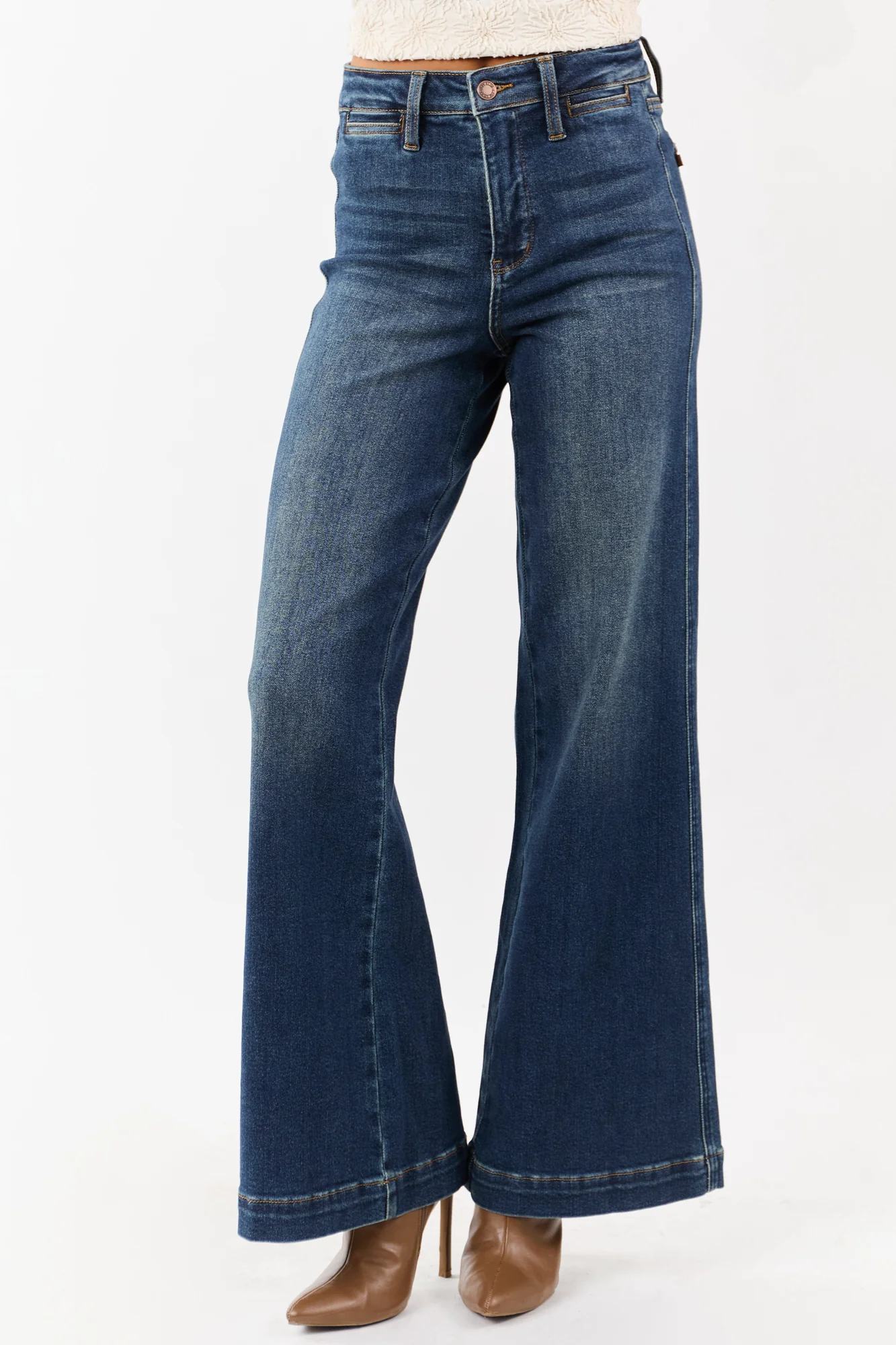 Dark Wash Tummy Control Wide Leg Jeans