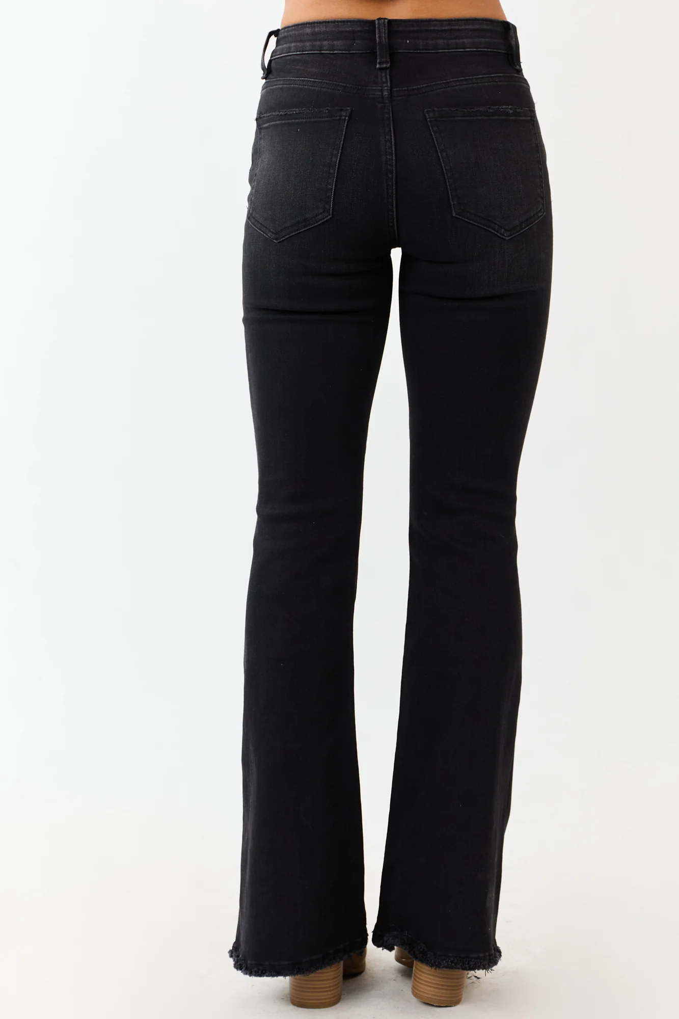 Black High Rise Distressed Stretchy Flare Jeans