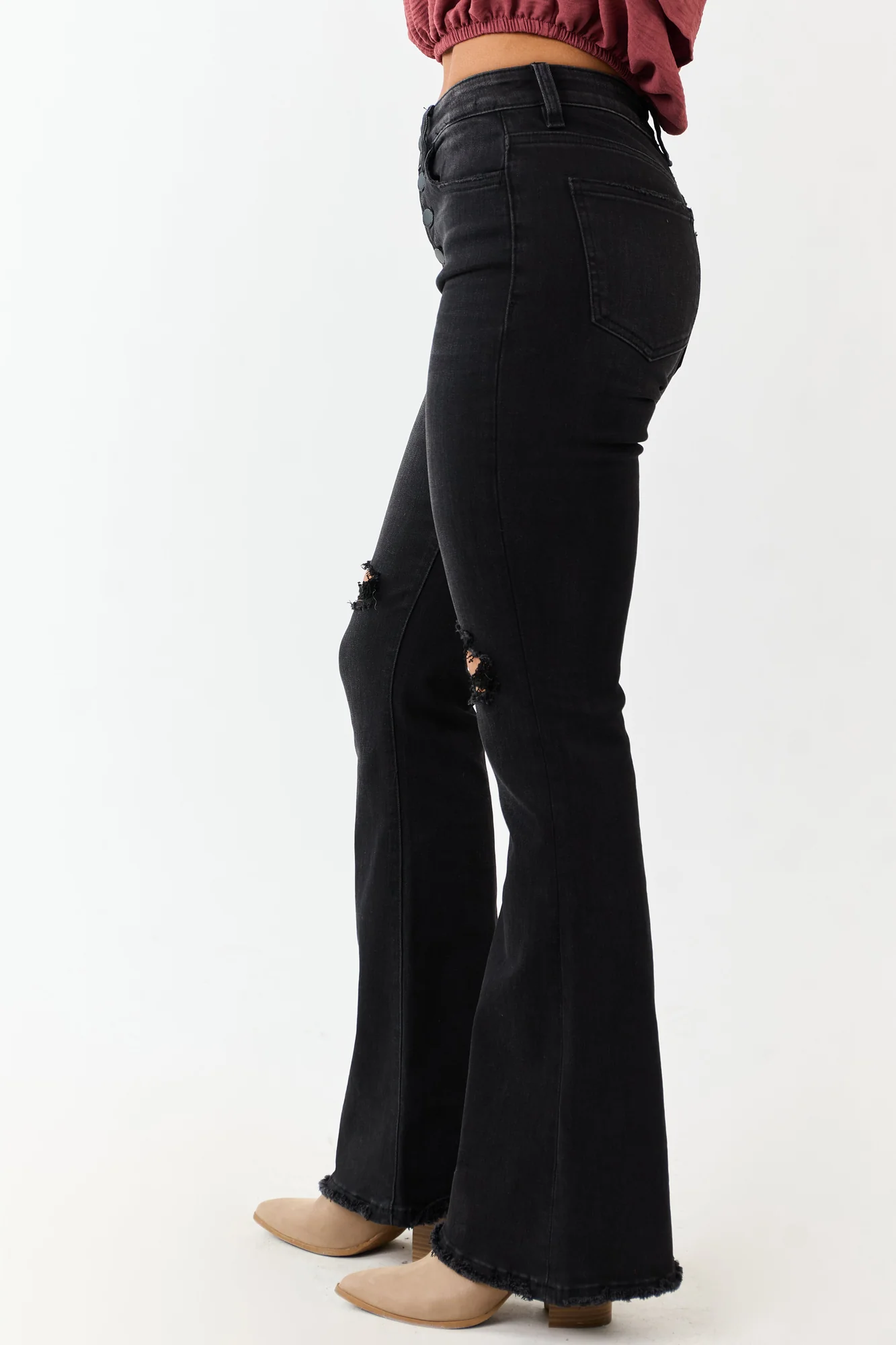 Black High Rise Distressed Stretchy Flare Jeans