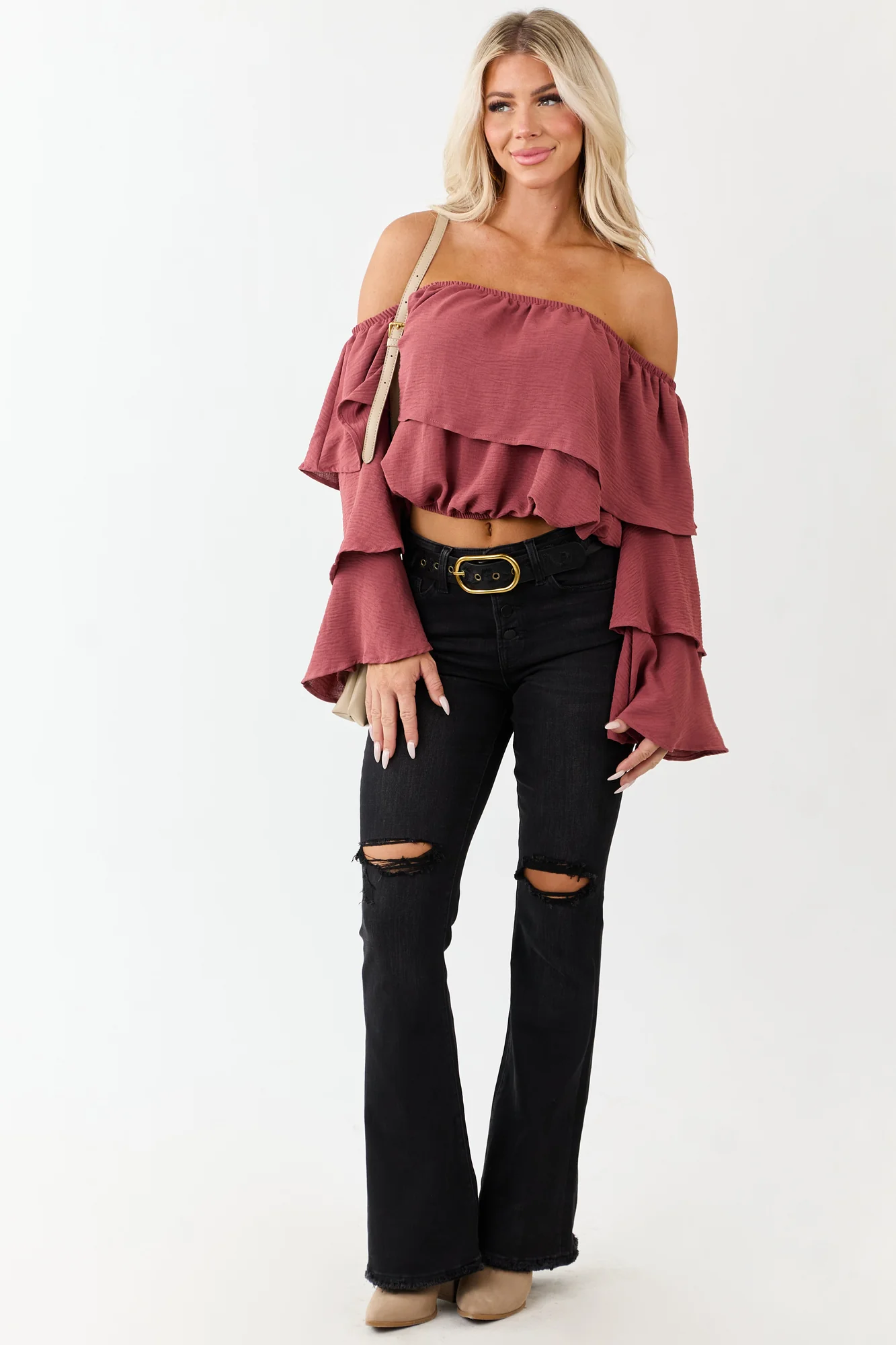 Black High Rise Distressed Stretchy Flare Jeans