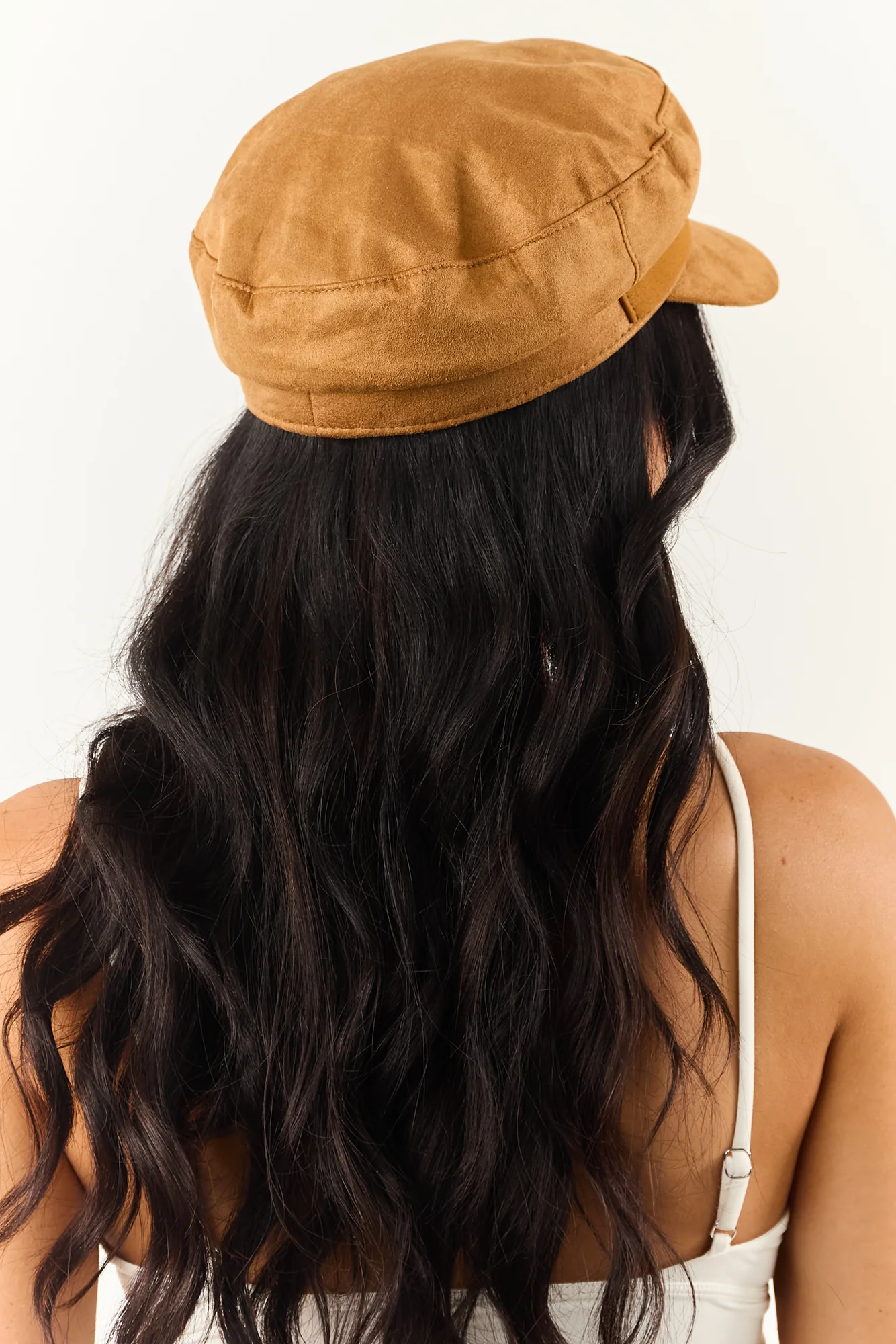Brown Faux Suede Beret Hat with Copper Accent
