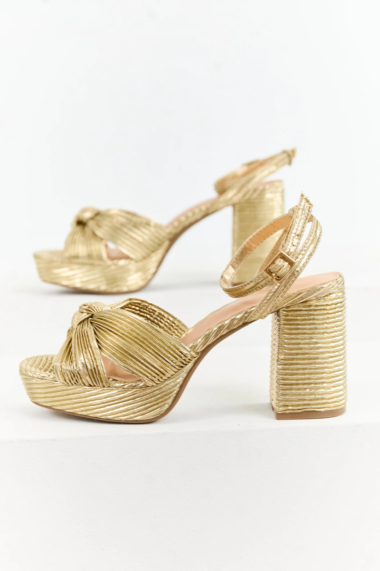 Gold Metallic Platform Heels with Knot Strap
