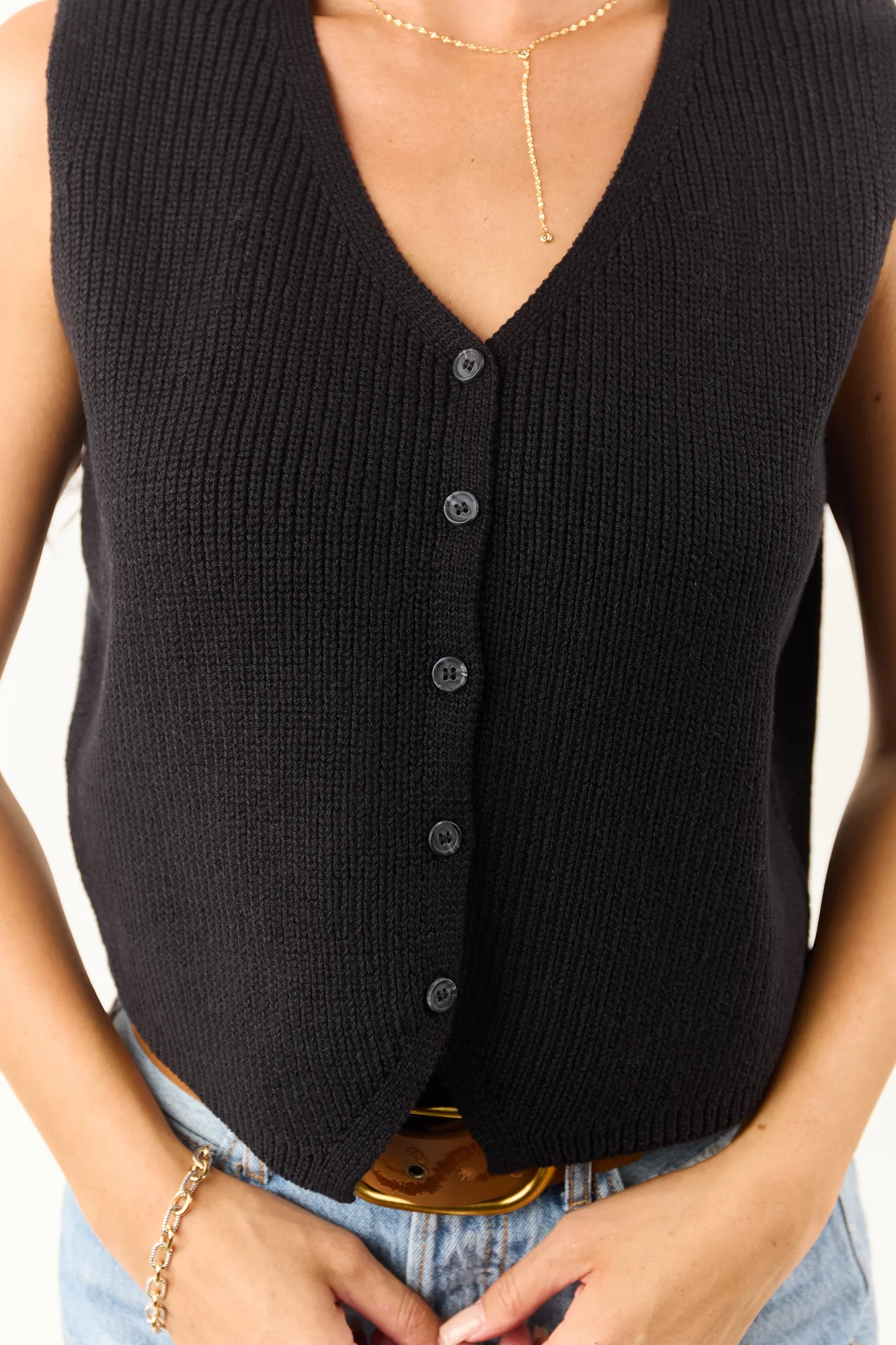 Black Ribbed Knit Cropped Sweater Vest