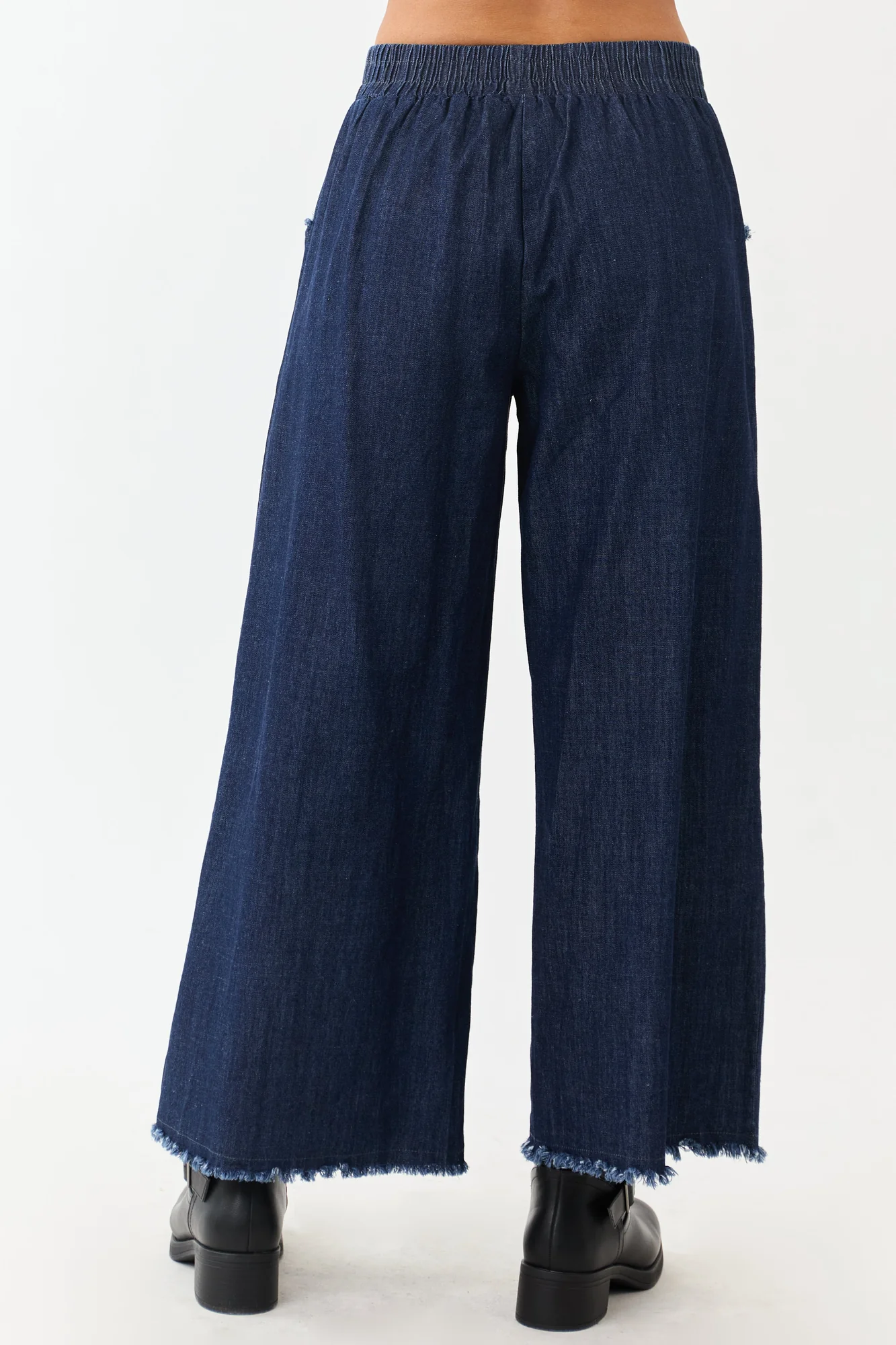 Chambray Wide Leg Cropped Pants, Dark Wash