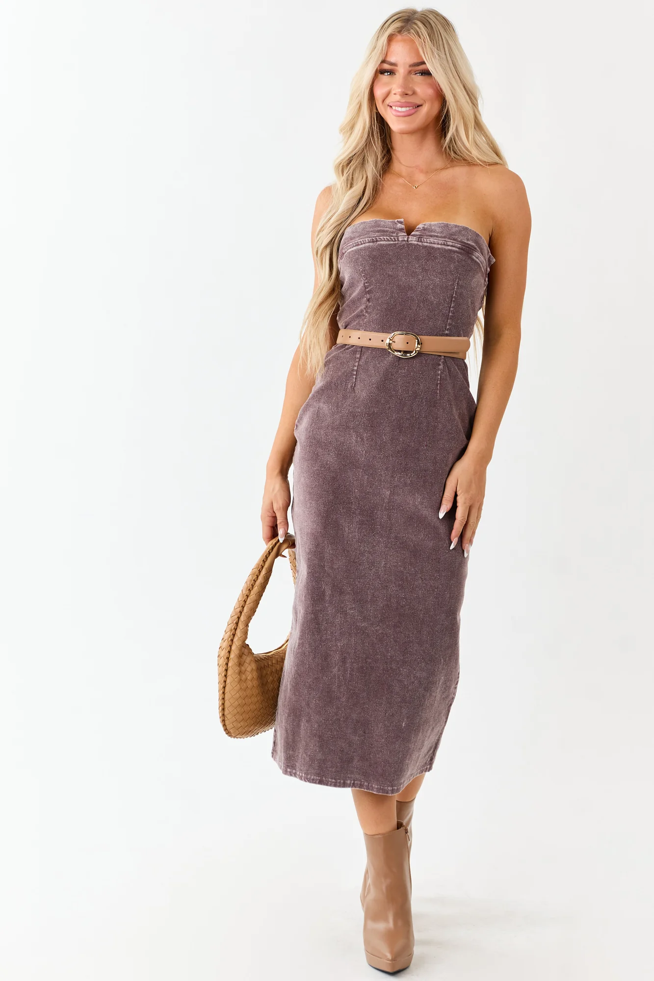 Brown Corduroy Bodycon Midi Dress