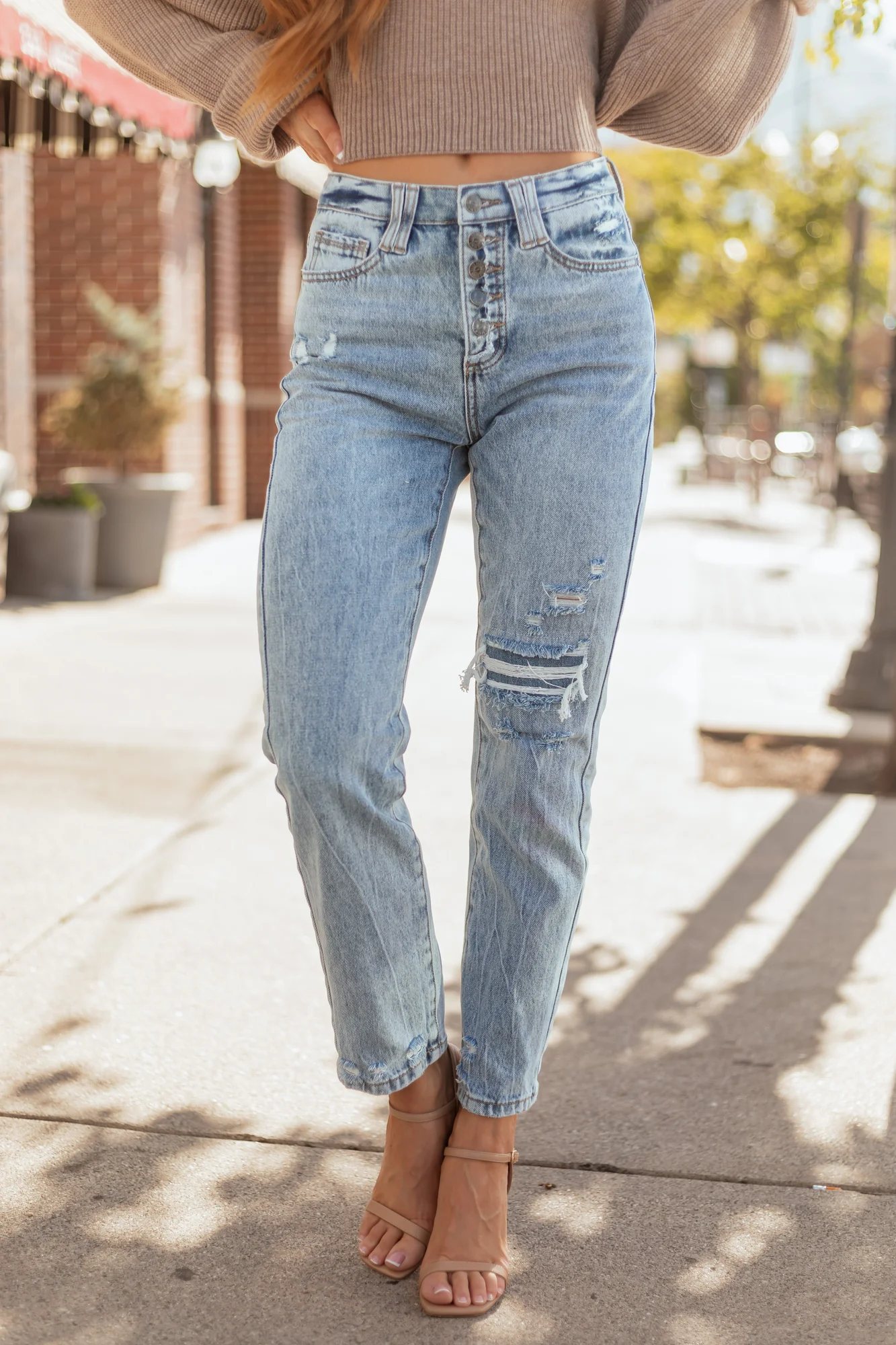 Light Wash Slim Straight Tummy Control Jeans