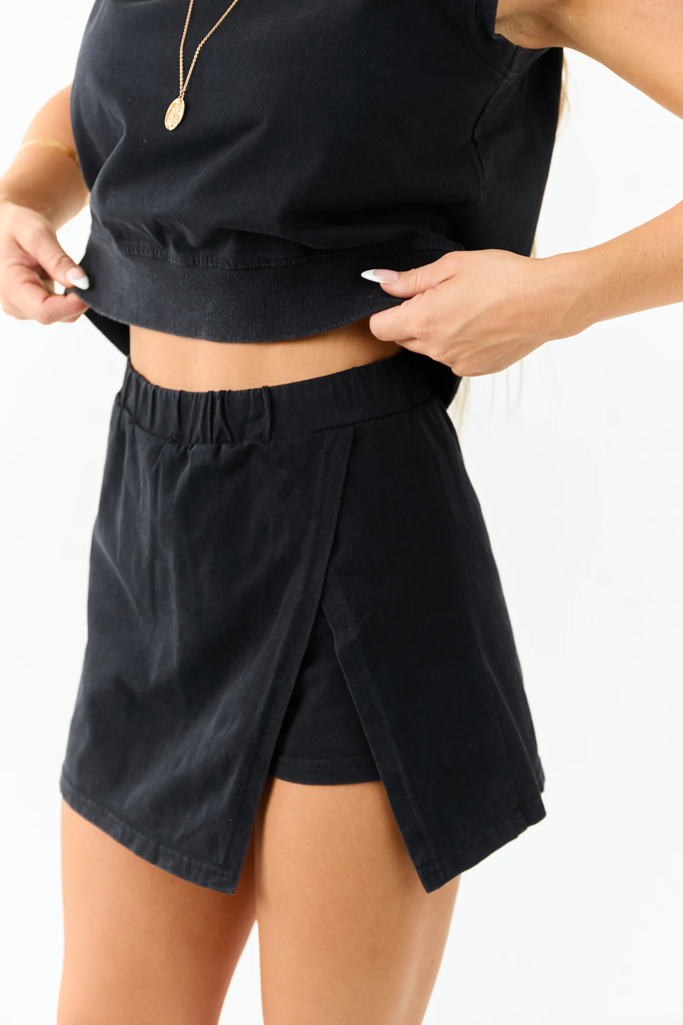 Black Ribbed Cotton Skort and Tank Set
